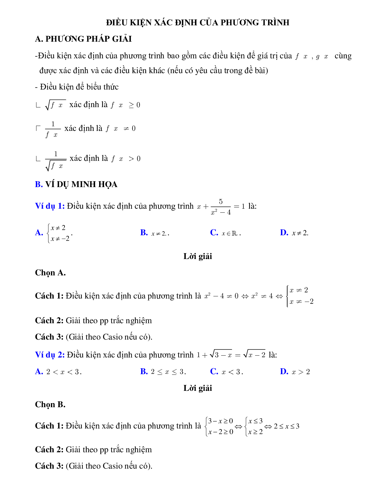 Điều kiện xác định của phương trình (trang 1)