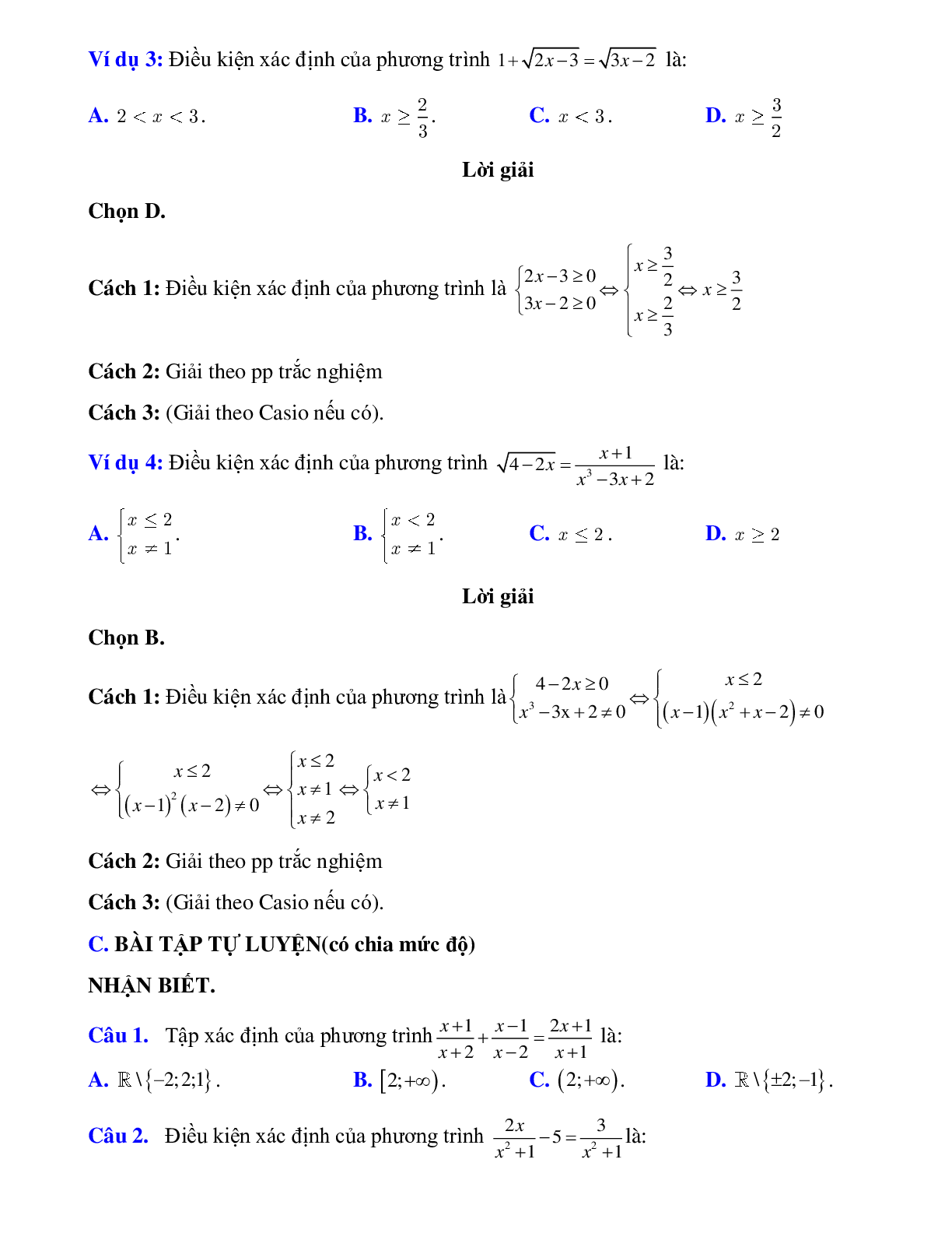 Điều kiện xác định của phương trình (trang 2)