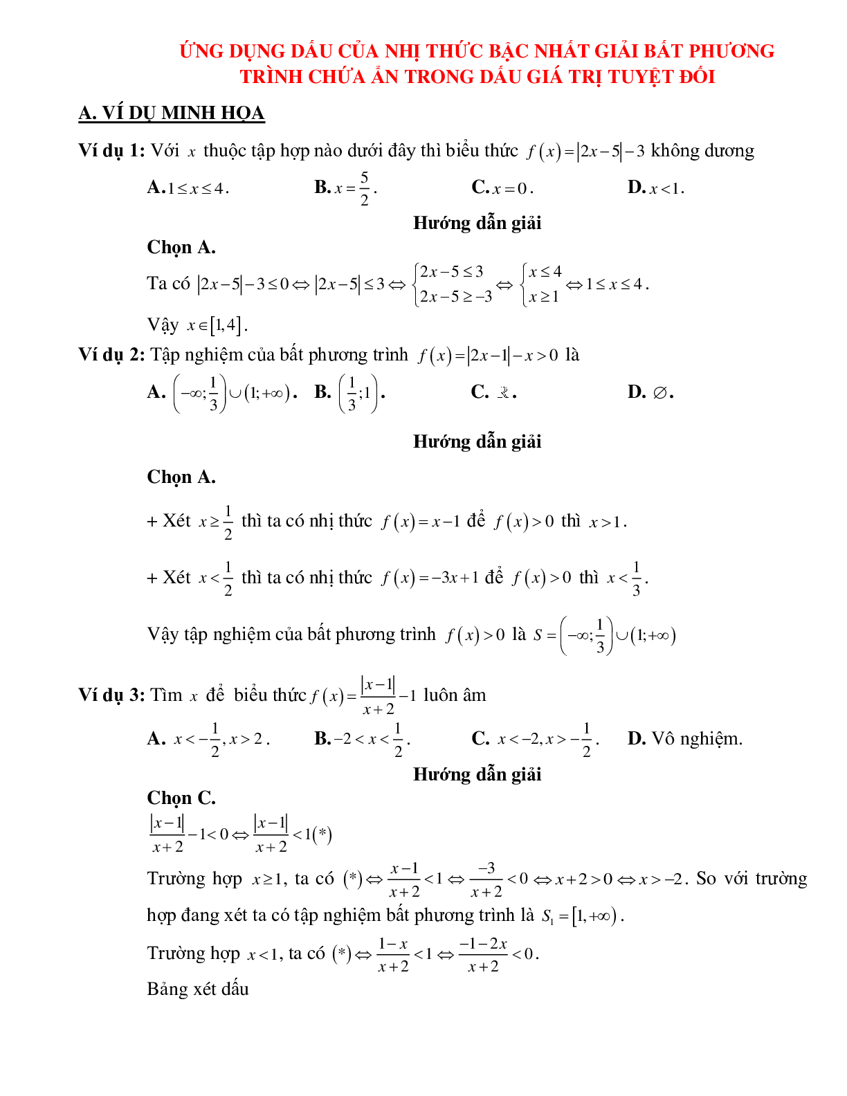 Bài tập ứng dụng của dấu nhị thức bậc nhất Toán 10 (trang 1)
