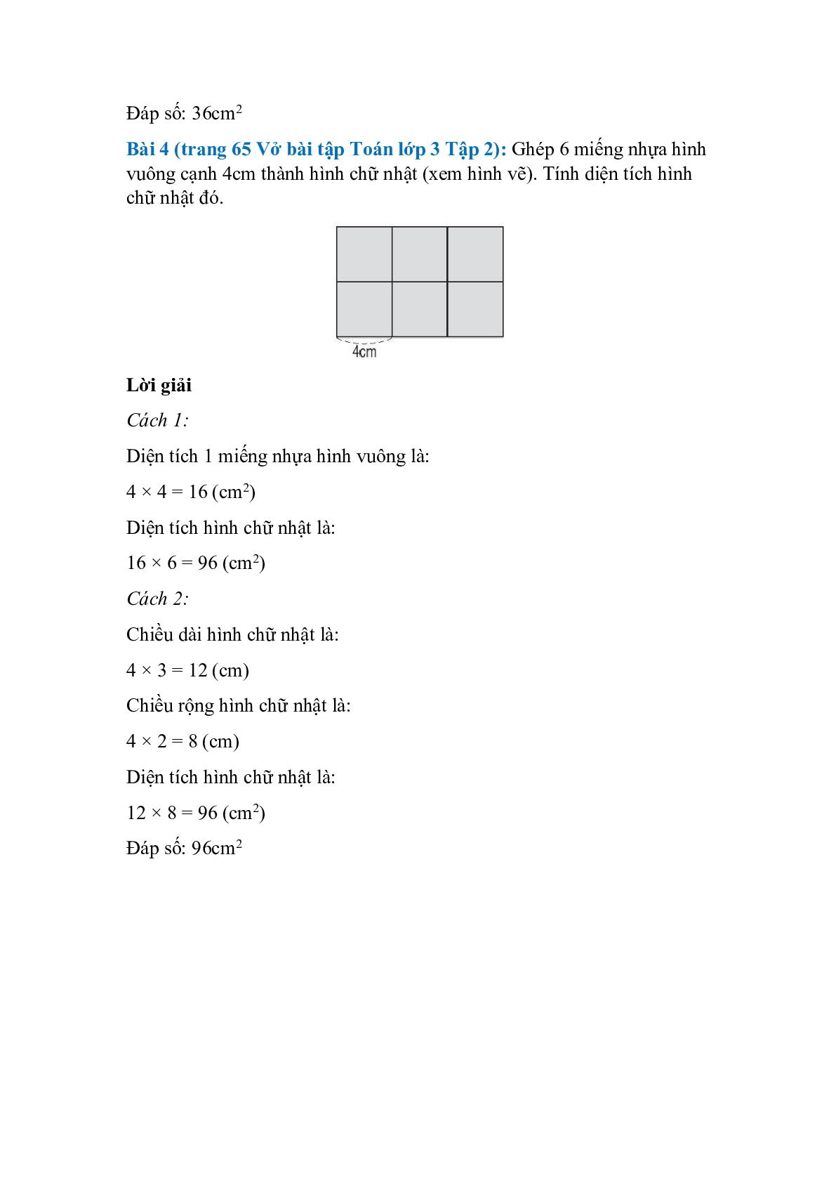 Vở bài tập Toán lớp 3 Tập 2 trang 65 Bài 139: Diện tích hình vuông (trang 2)