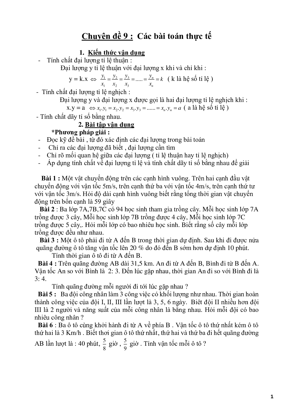 Chuyên đề 9 - Các bài toán thực tế (trang 1)