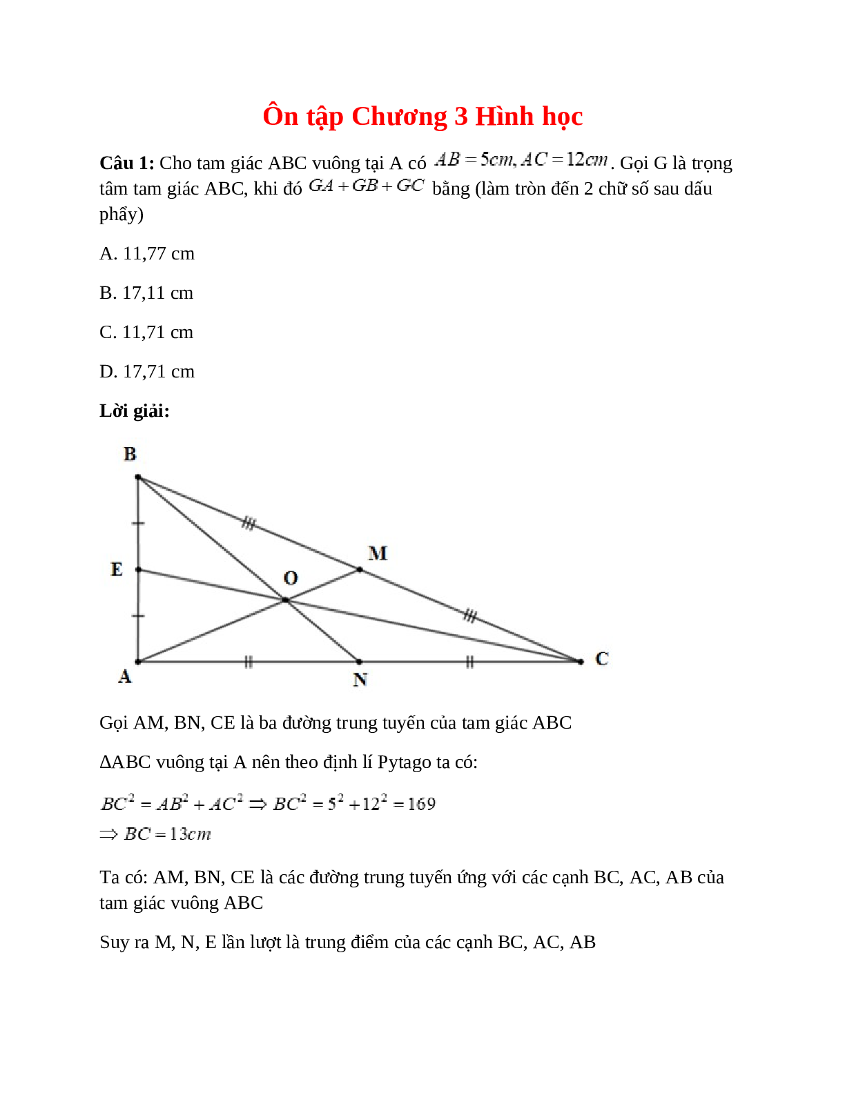 Đề kiểm tra 45 phút Hình học 7 chương III Quan hệ các yếu tố trong tam  giác  FULL ĐÁP ÁN  Xuctucom
