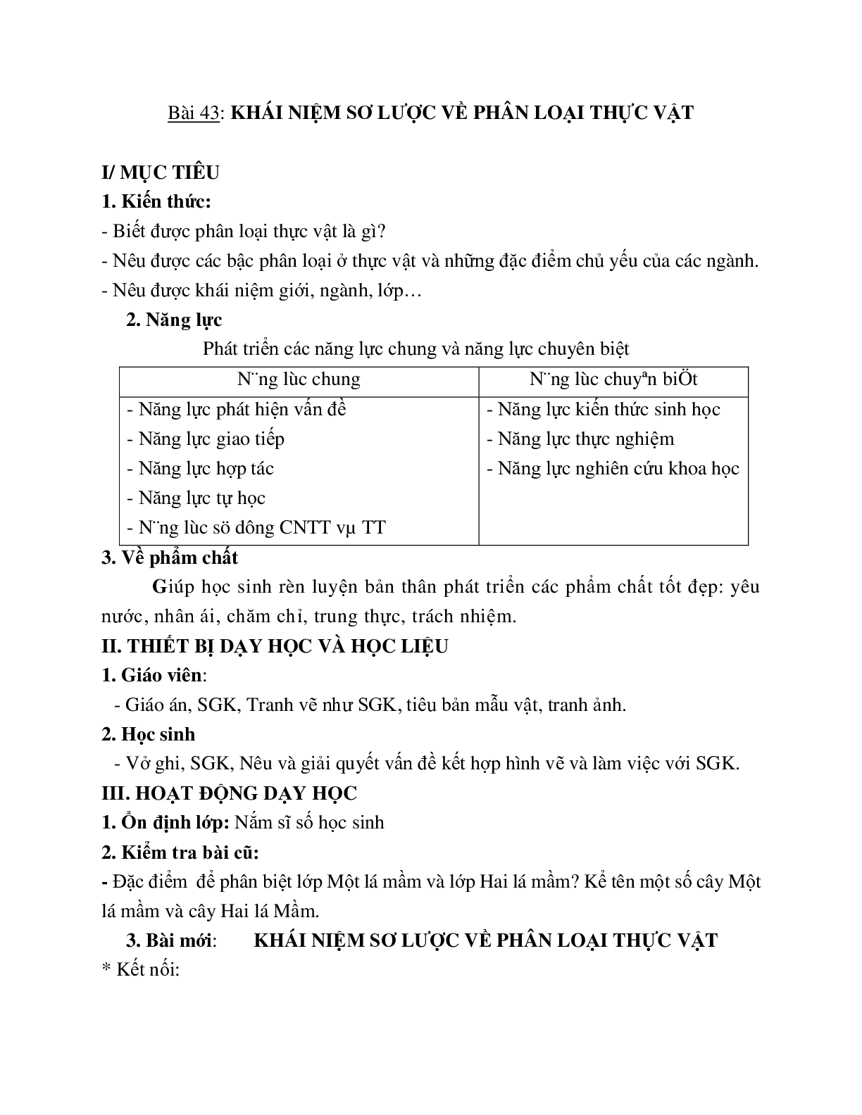 Giáo án Sinh học 6 Bài 43: Khái niệm sơ lược về phân loại thực vật mới nhất - CV5555 (trang 1)