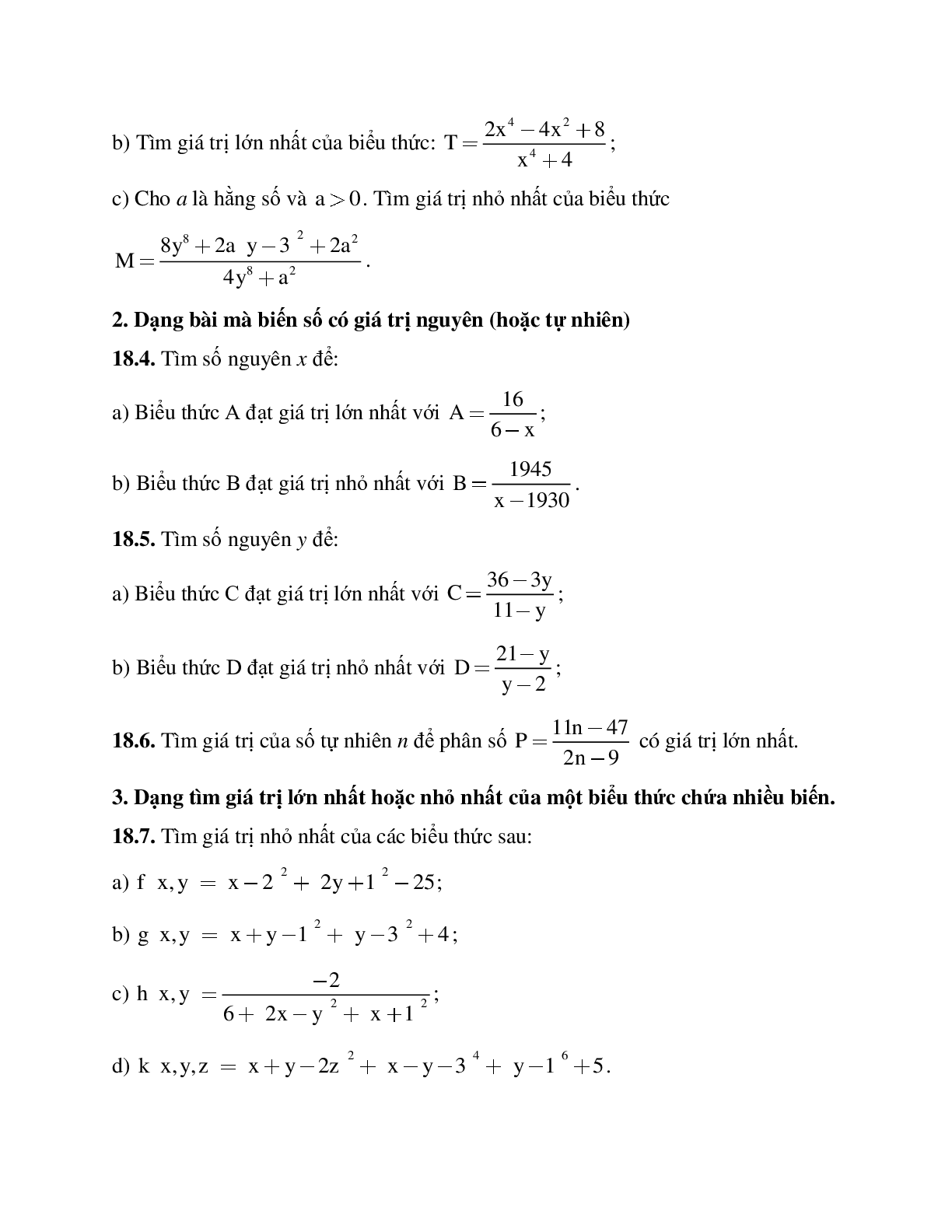 Hệ thống bài tập về Giá trị lớn nhất - Giá trị nhỏ nhất của một biểu thức đại số có lời giải (trang 10)