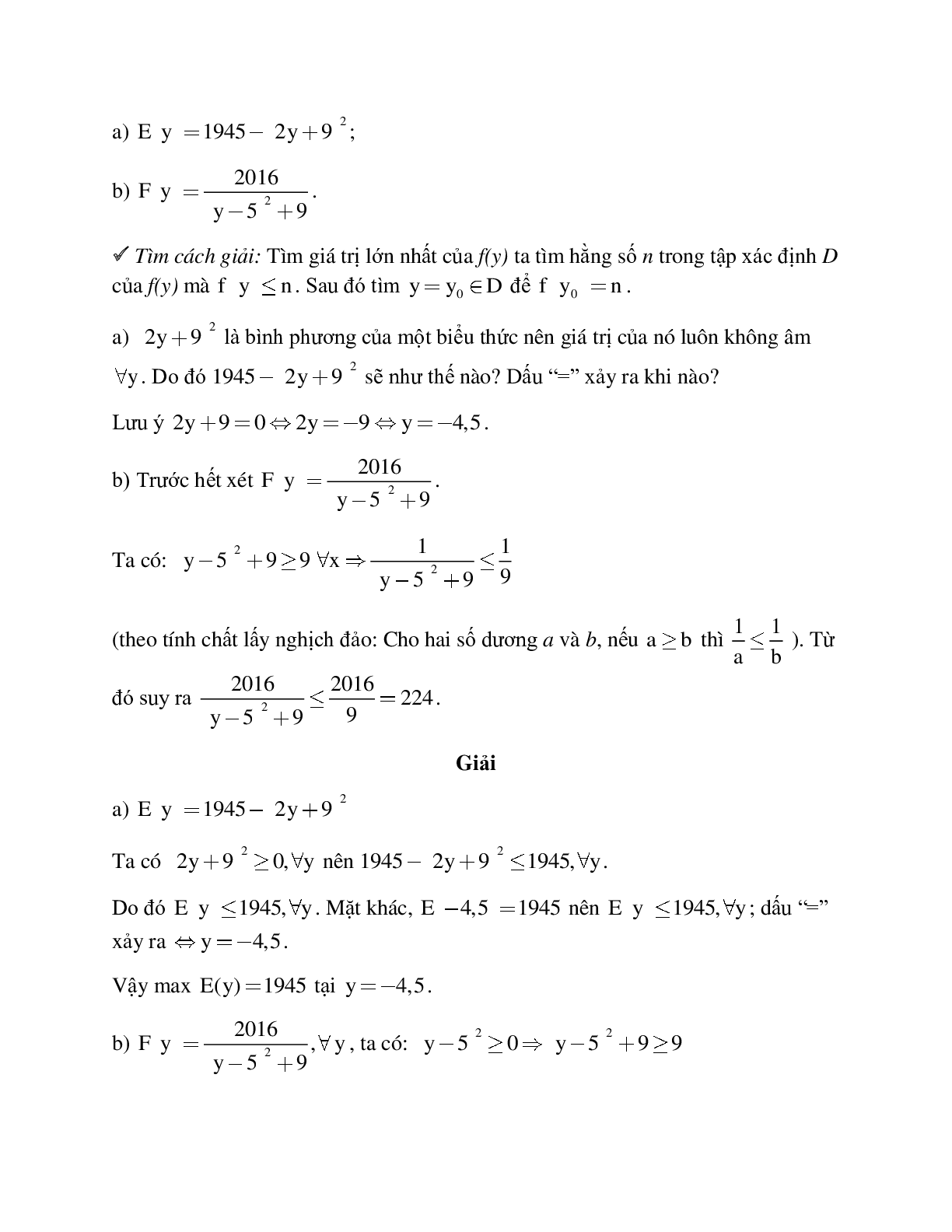 Hệ thống bài tập về Giá trị lớn nhất - Giá trị nhỏ nhất của một biểu thức đại số có lời giải (trang 3)