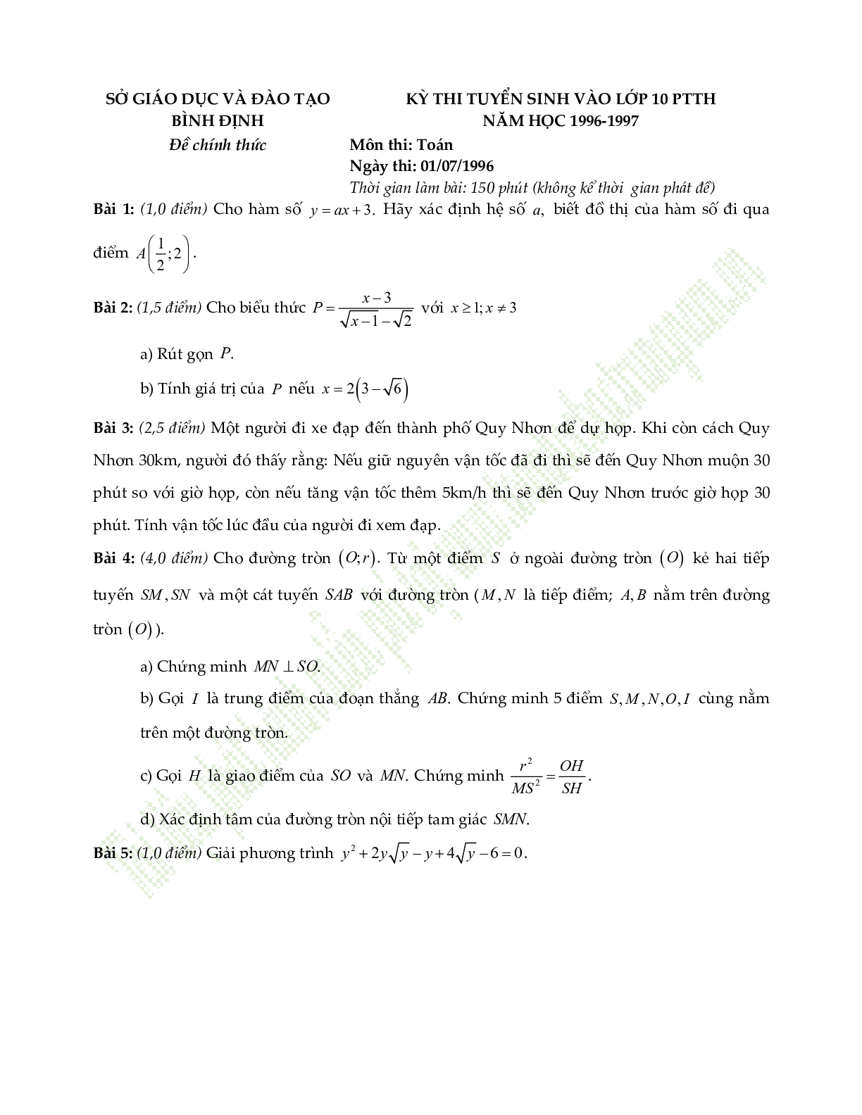 Đề thi vào lớp 10 môn toán tỉnh Bình Định qua các năm (trang 5)
