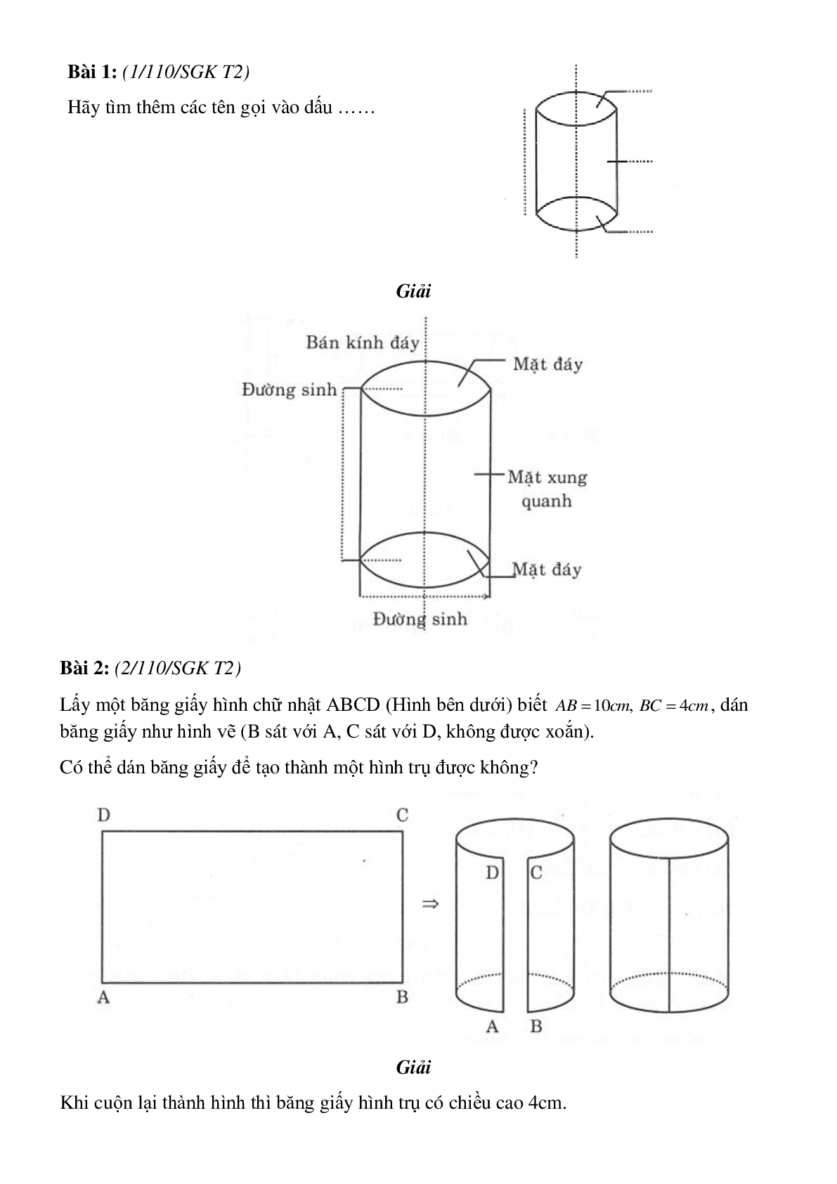 50 Bài tập Hình trụ - Diện tích xung quanh và thể tích của hình trụ (có đáp án)- Toán 9 (trang 2)