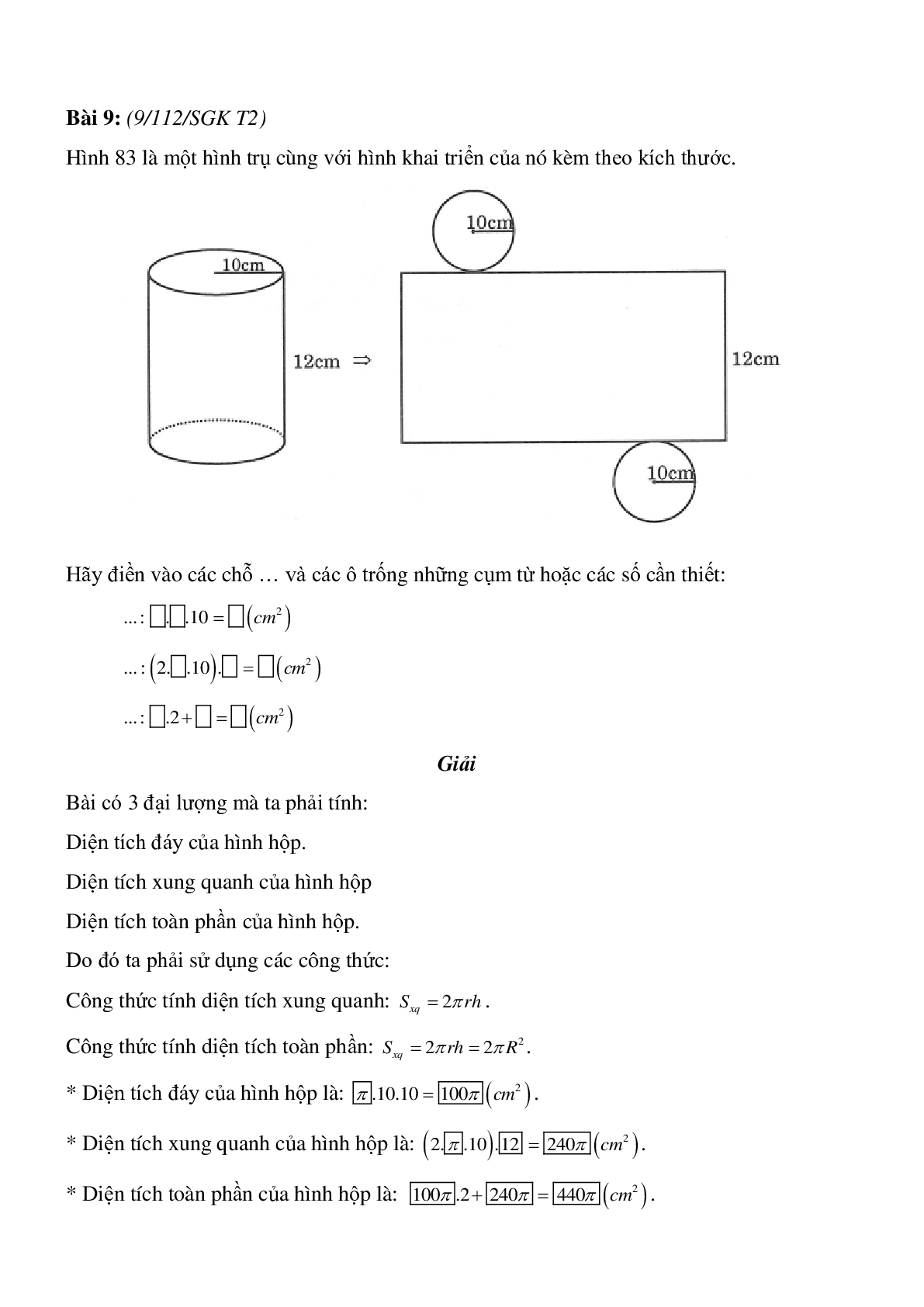 50 Bài tập Hình trụ - Diện tích xung quanh và thể tích của hình trụ (có đáp án)- Toán 9 (trang 6)
