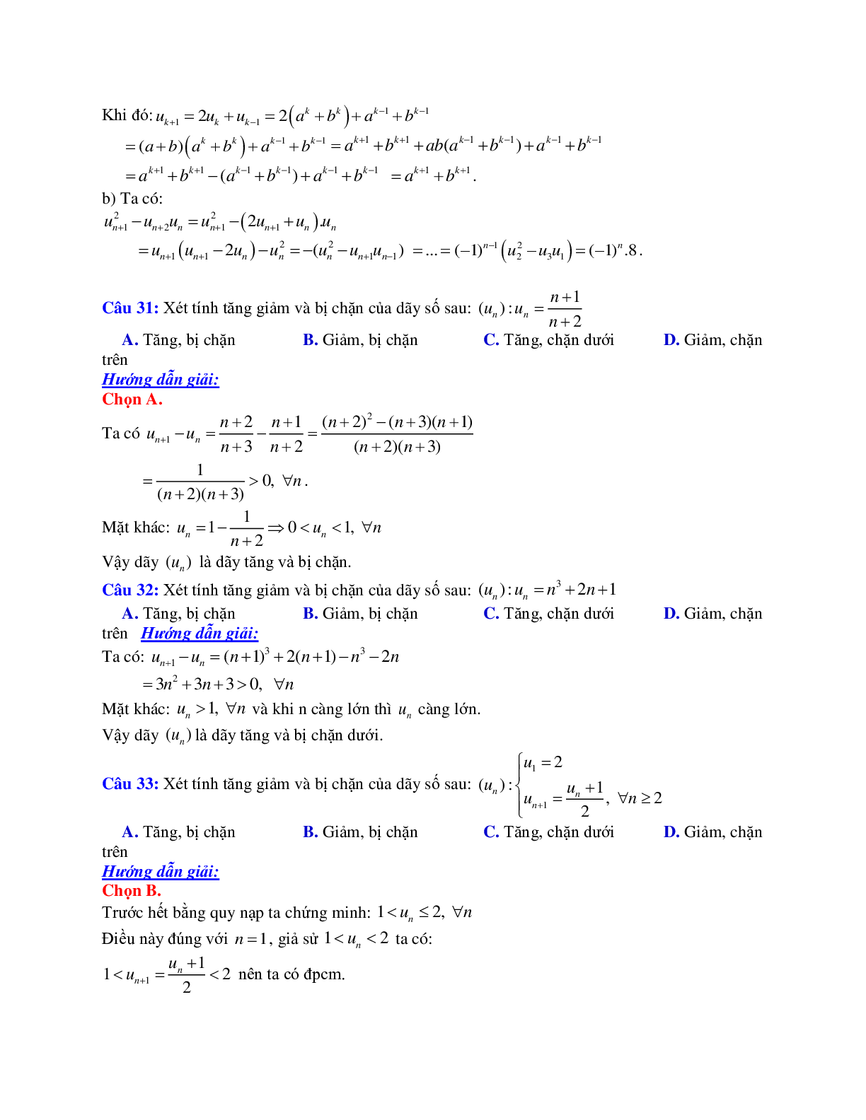 Phương pháp giải và bài tập về Cách xét tính đơn điệu, tính bị chặn của dãy số (trang 10)