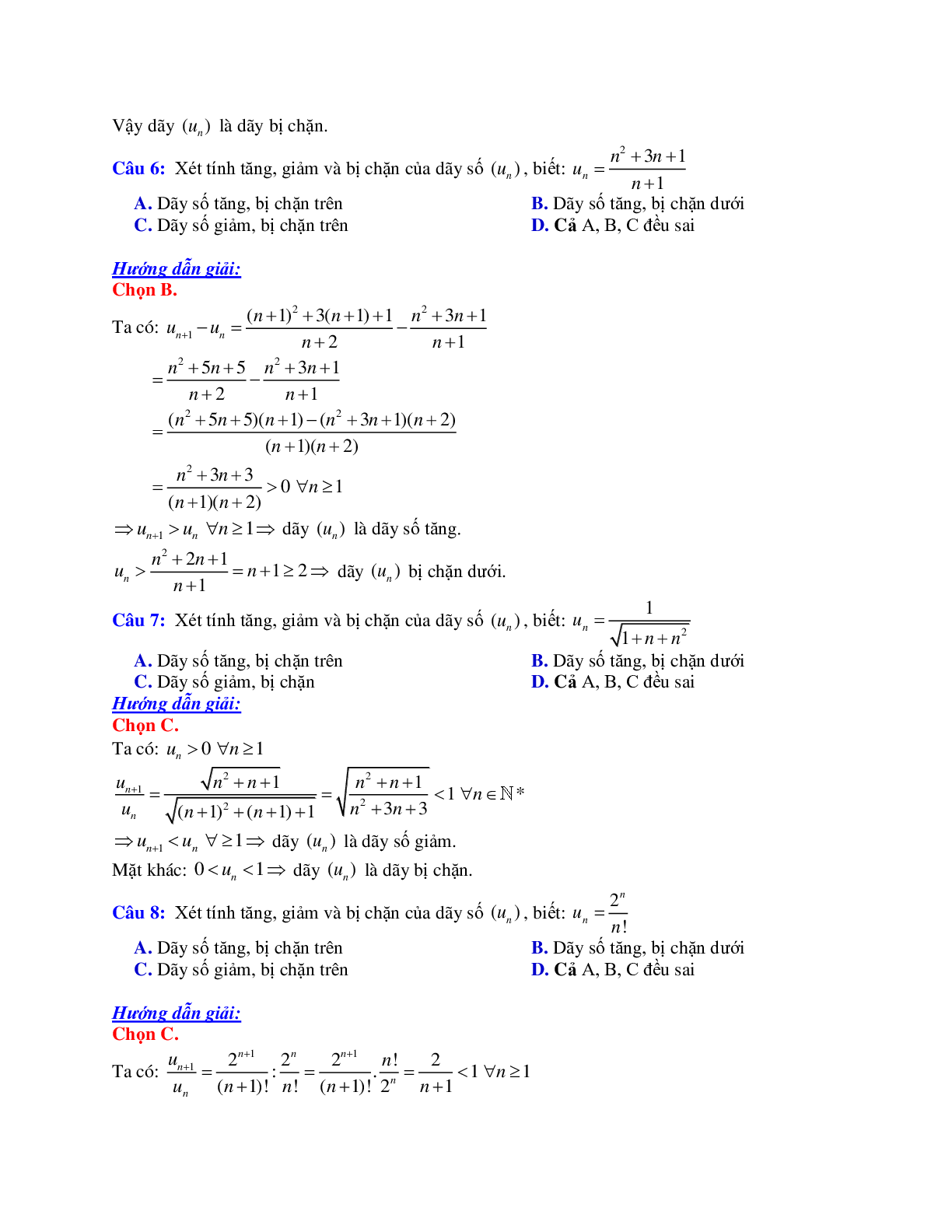 Phương pháp giải và bài tập về Cách xét tính đơn điệu, tính bị chặn của dãy số (trang 3)