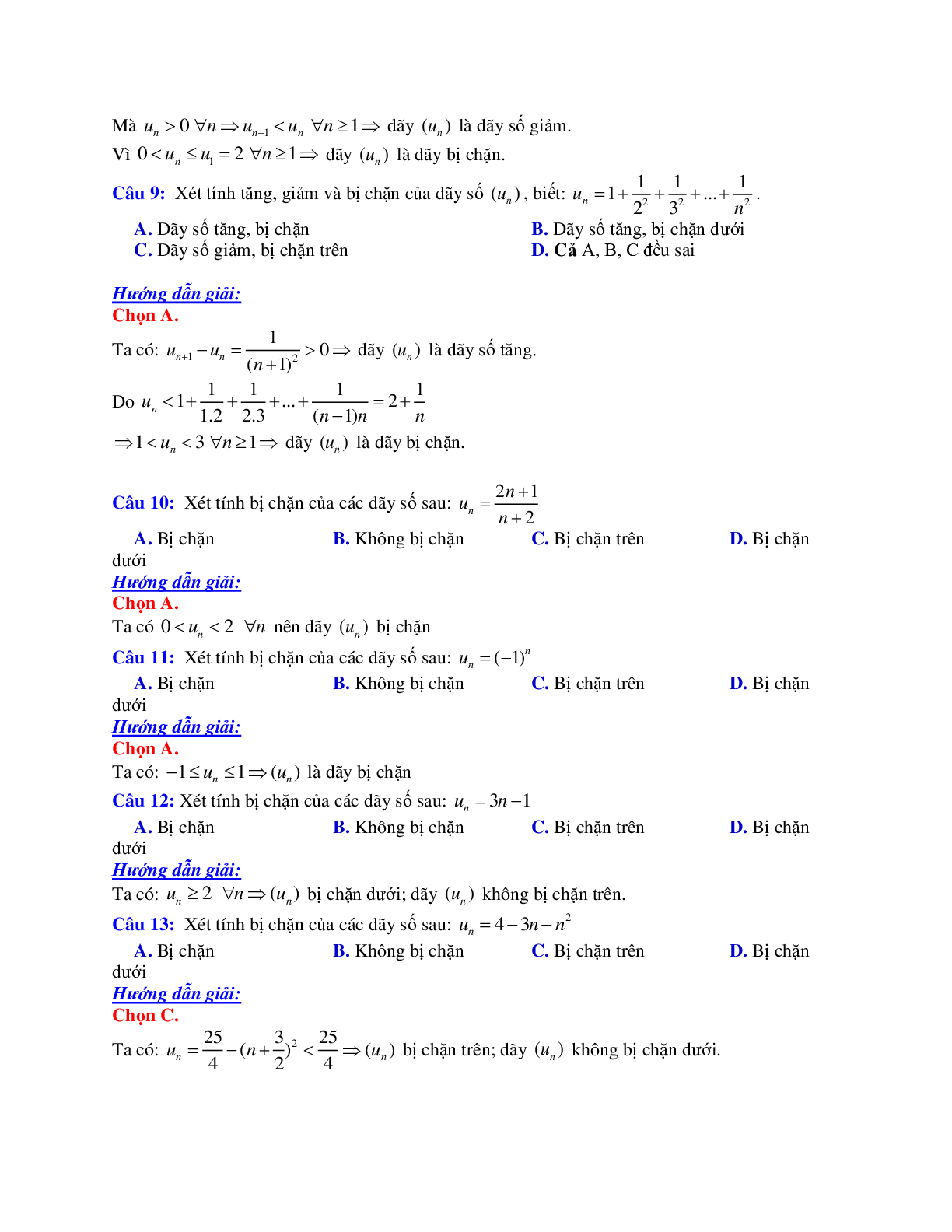 Phương pháp giải và bài tập về Cách xét tính đơn điệu, tính bị chặn của dãy số (trang 4)
