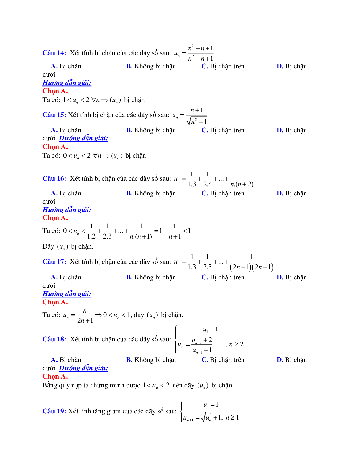 Phương pháp giải và bài tập về Cách xét tính đơn điệu, tính bị chặn của dãy số (trang 5)