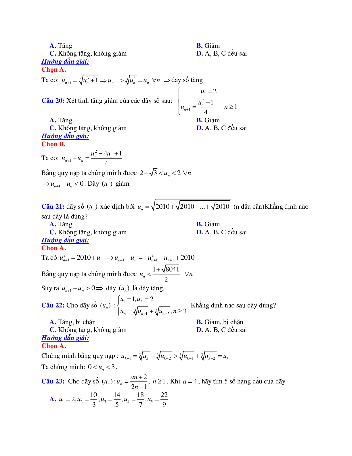Phương pháp giải và bài tập về Cách xét tính đơn điệu, tính bị chặn của dãy số (trang 6)