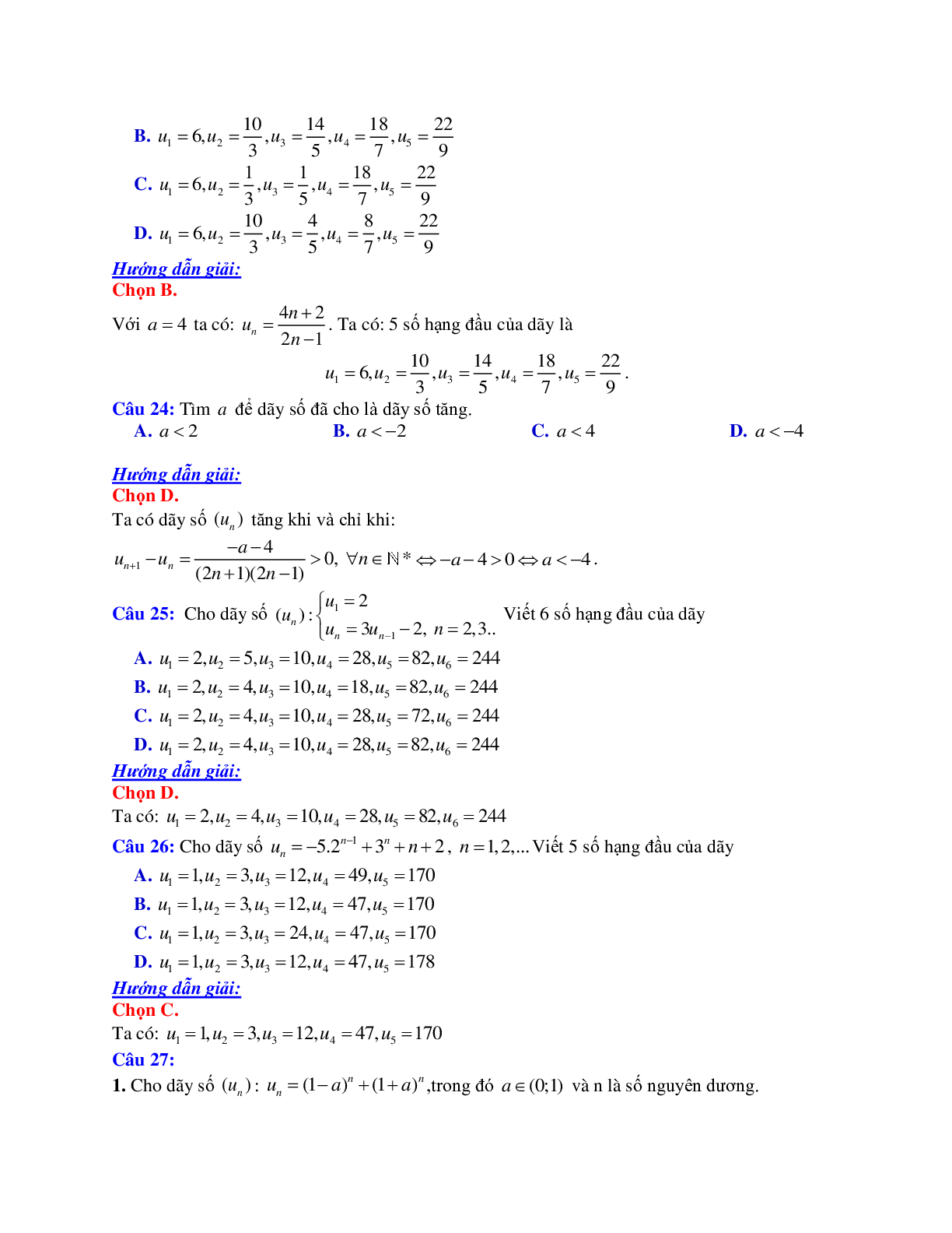 Phương pháp giải và bài tập về Cách xét tính đơn điệu, tính bị chặn của dãy số (trang 7)