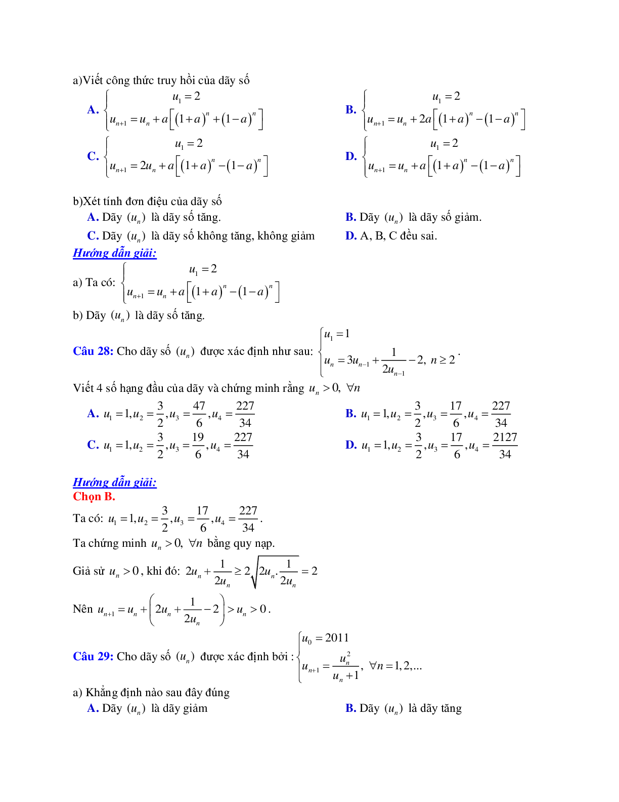 Phương pháp giải và bài tập về Cách xét tính đơn điệu, tính bị chặn của dãy số (trang 8)