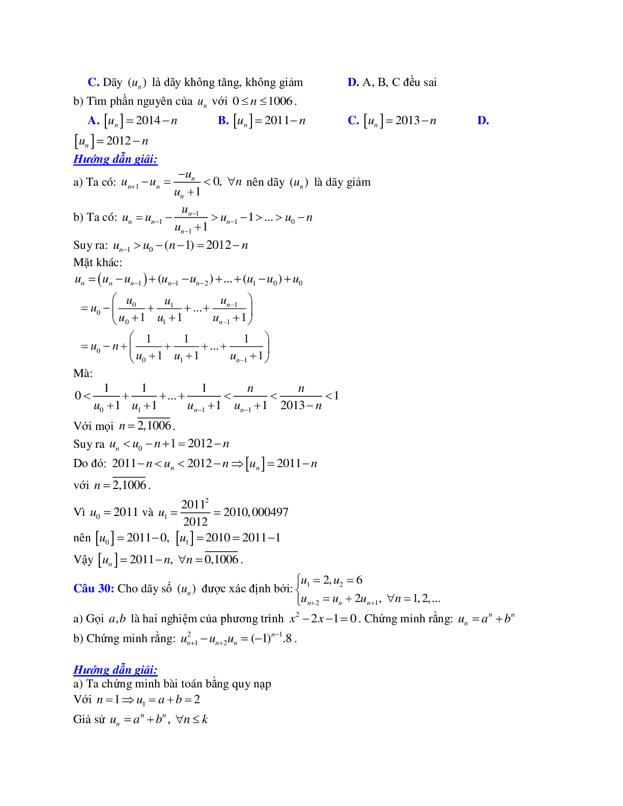 Phương pháp giải và bài tập về Cách xét tính đơn điệu, tính bị chặn của dãy số (trang 9)