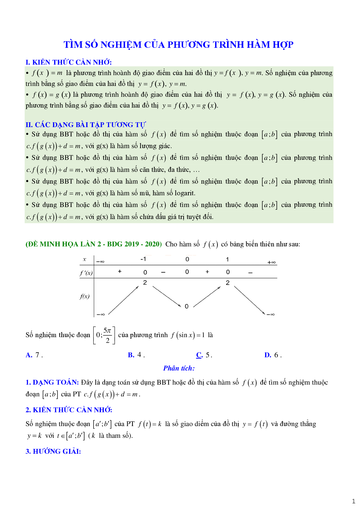 Tìm số nghiệm phương trình hàm hợp (trang 1)