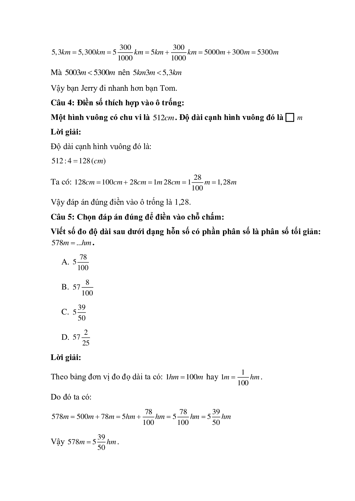 12 câu Trắc nghiệm Viết các số đo độ dài dưới dạng số thập phân có đáp án 2023 – Toán lớp 5 (trang 2)