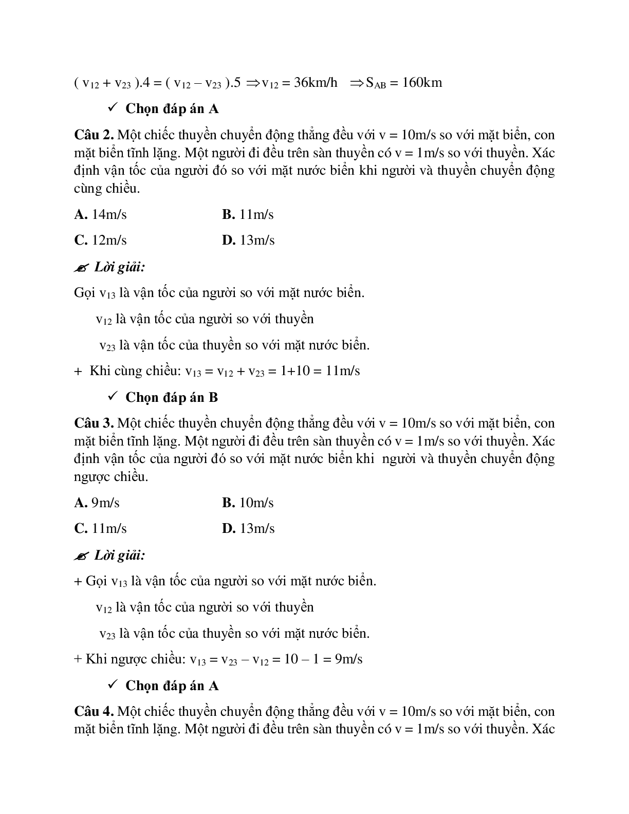 Bài tập về tính tương đối của chuyển động có đáp án (trang 2)
