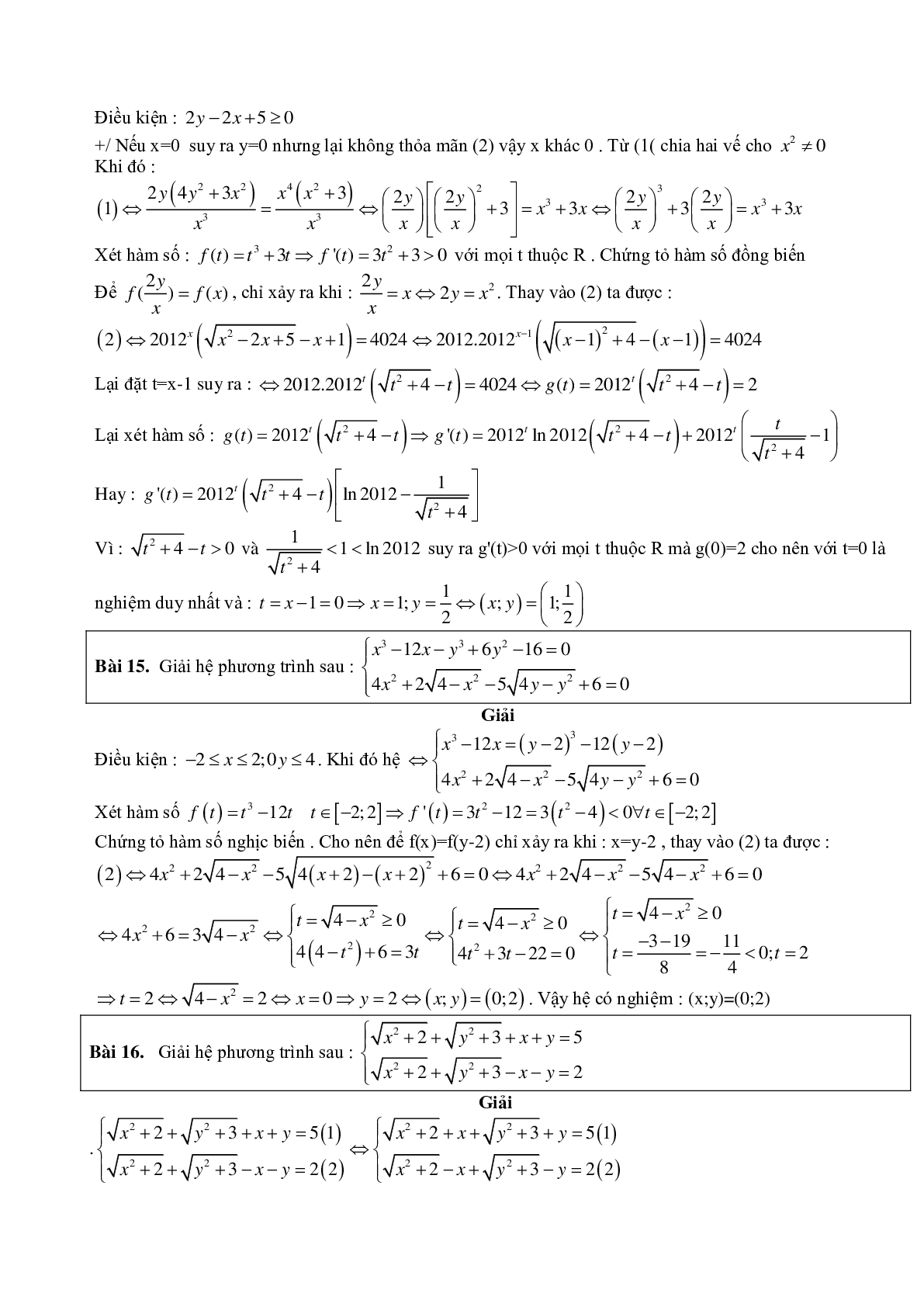 60 bài toán giải hệ phương trình bằng phương pháp hàm số điển hình (trang 7)