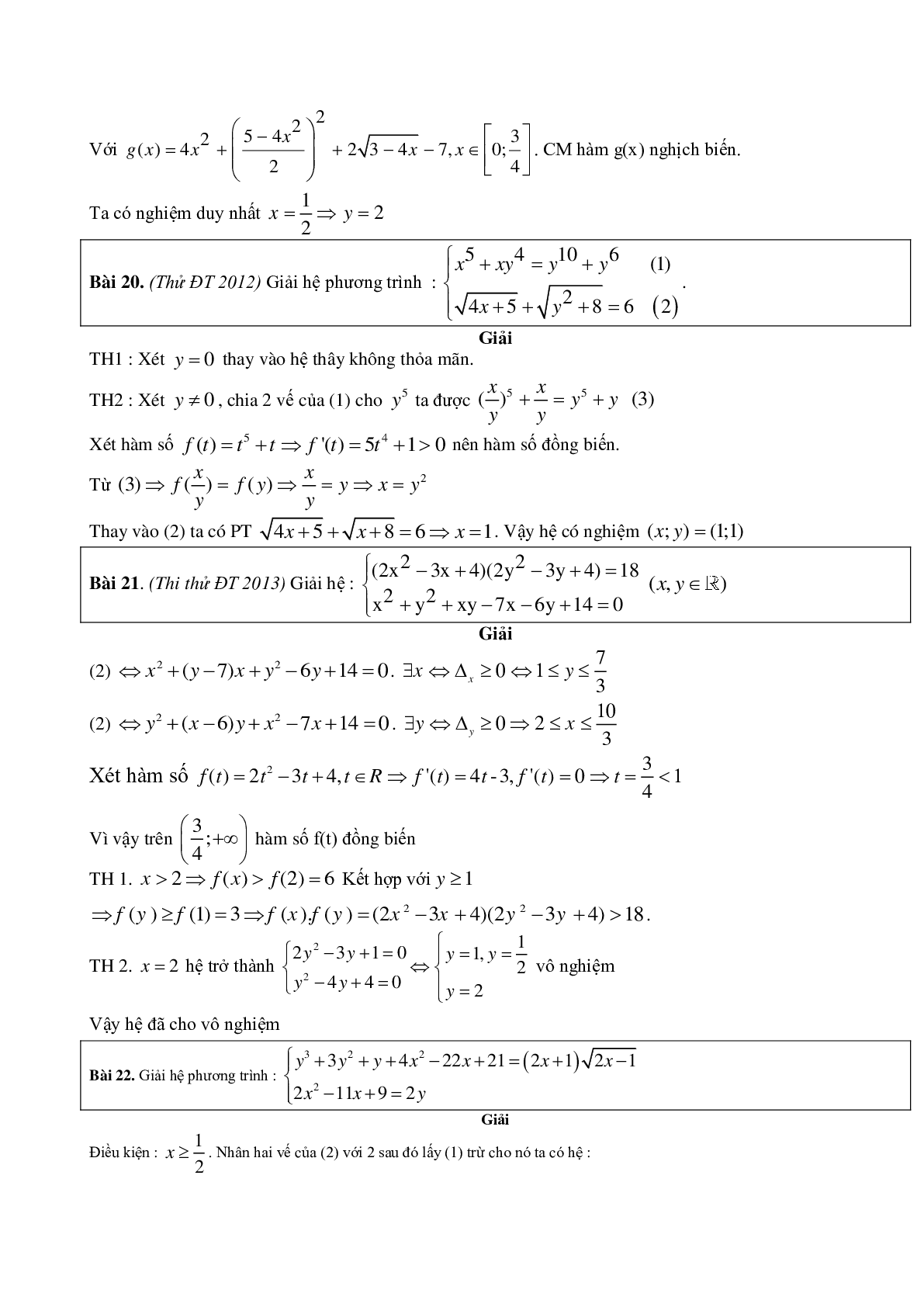 60 bài toán giải hệ phương trình bằng phương pháp hàm số điển hình (trang 9)