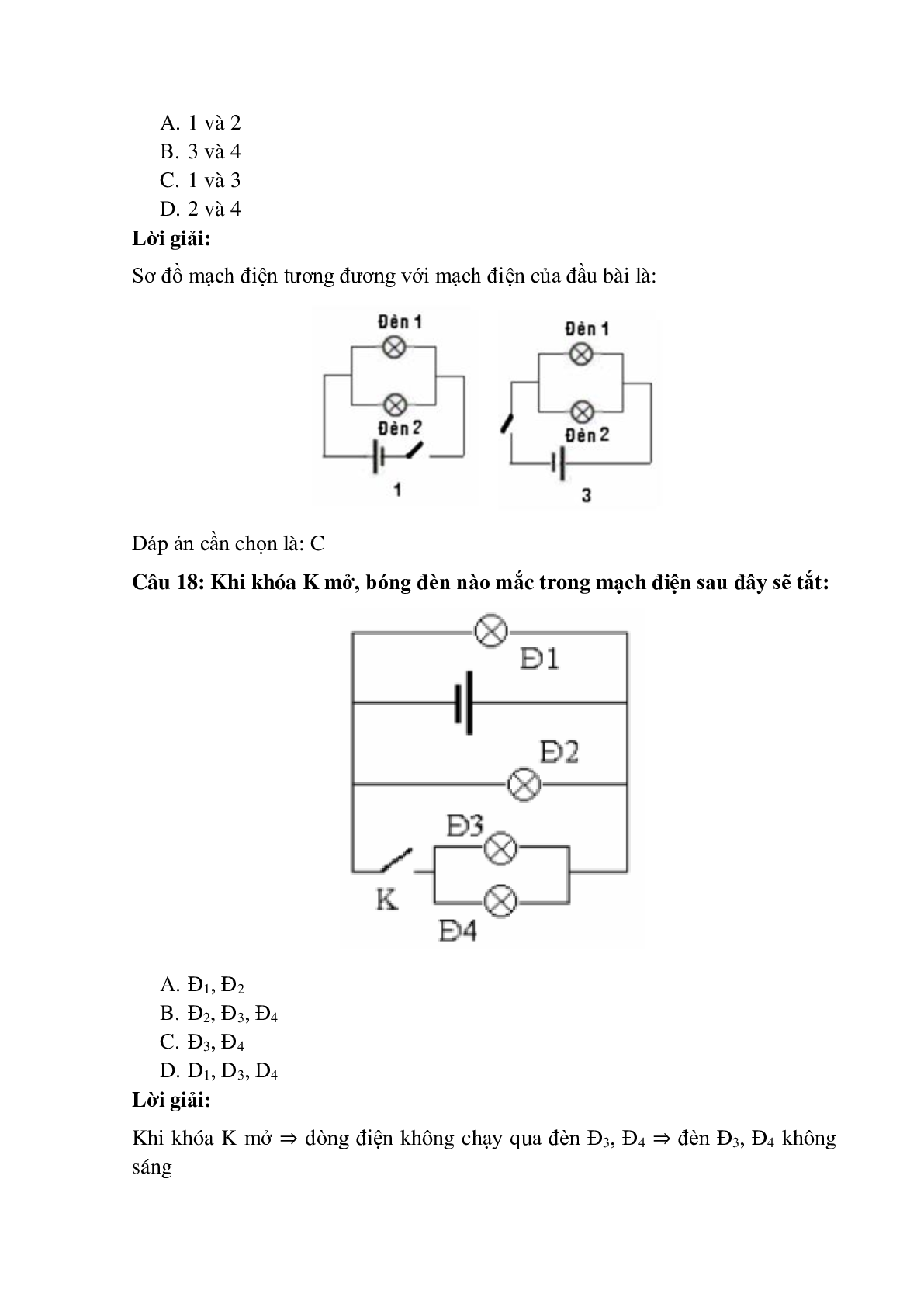 Trắc nghiệm Sơ đồ mạch điện - Chiều dòng điện có đáp án – Vật lí lớp 7 (trang 8)