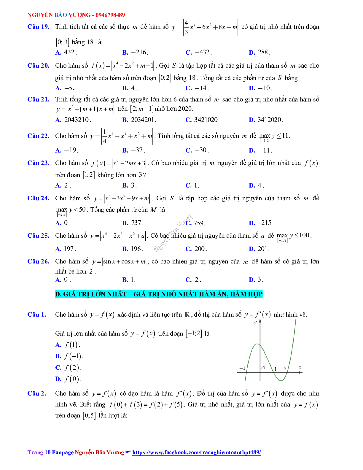 Phương pháp giải về Giá trị lớn nhất, giá trị nhỏ nhất của hàm số 2023 (lý thuyết và bài tập) (trang 10)