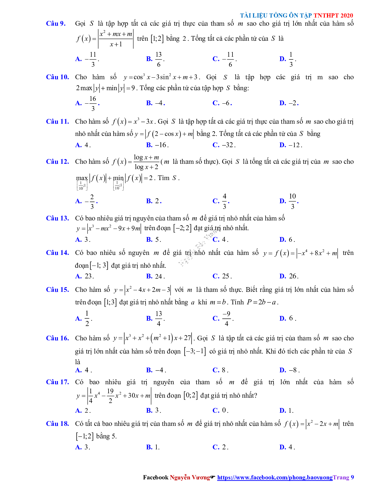 Phương pháp giải về Giá trị lớn nhất, giá trị nhỏ nhất của hàm số 2023 (lý thuyết và bài tập) (trang 9)