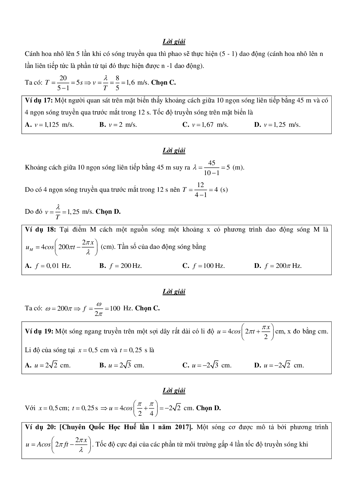 Chuyên đề Đại cương sóng cơ, phương trình sóng môn Vật lý lớp 12 có đáp án (trang 7)