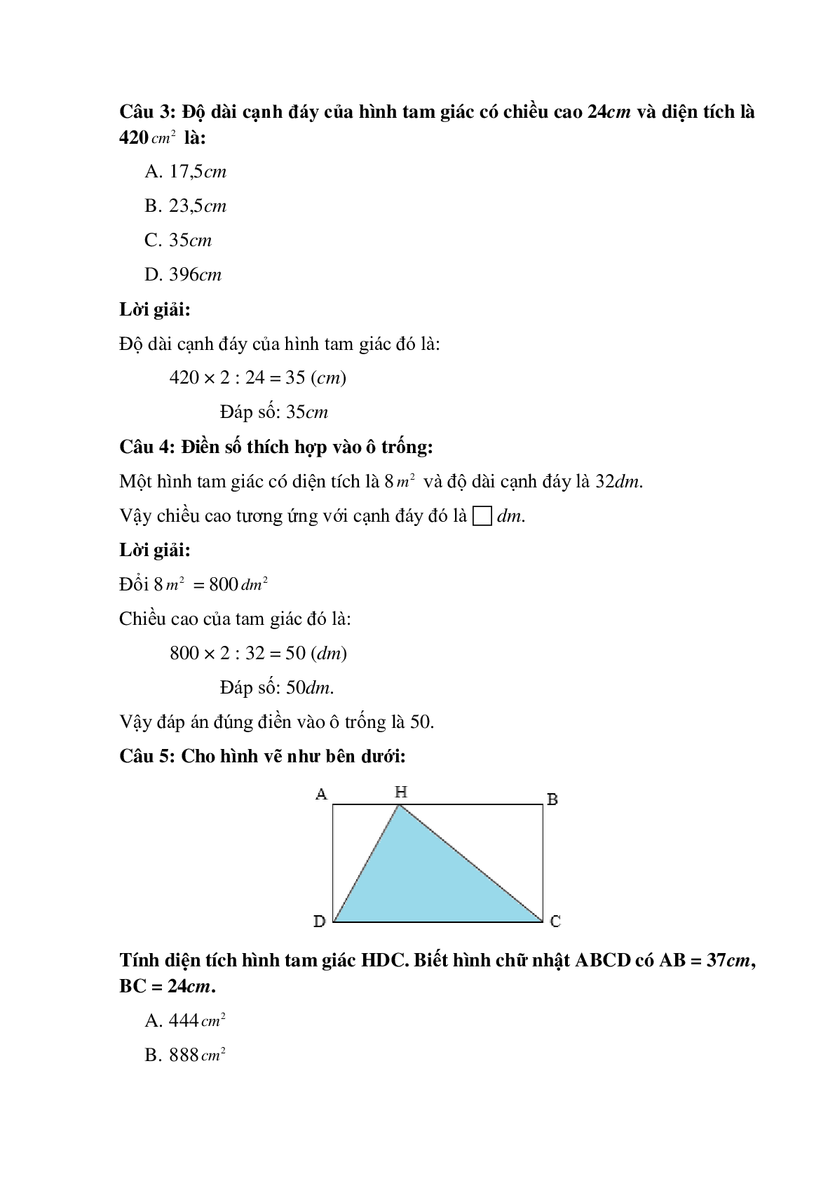 14 câu Trắc nghiệm Hình tam giác. Diện tích hình tam giác có đáp án 2023 – Toán lớp 5 (trang 2)