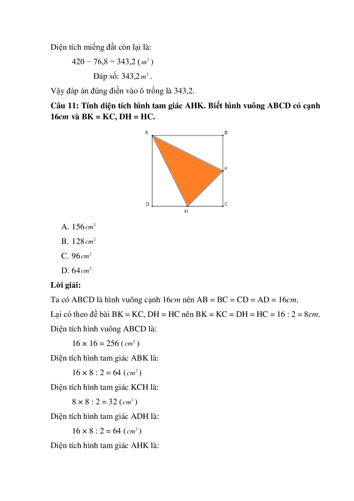 14 câu Trắc nghiệm Hình tam giác. Diện tích hình tam giác có đáp án 2023 – Toán lớp 5 (trang 6)
