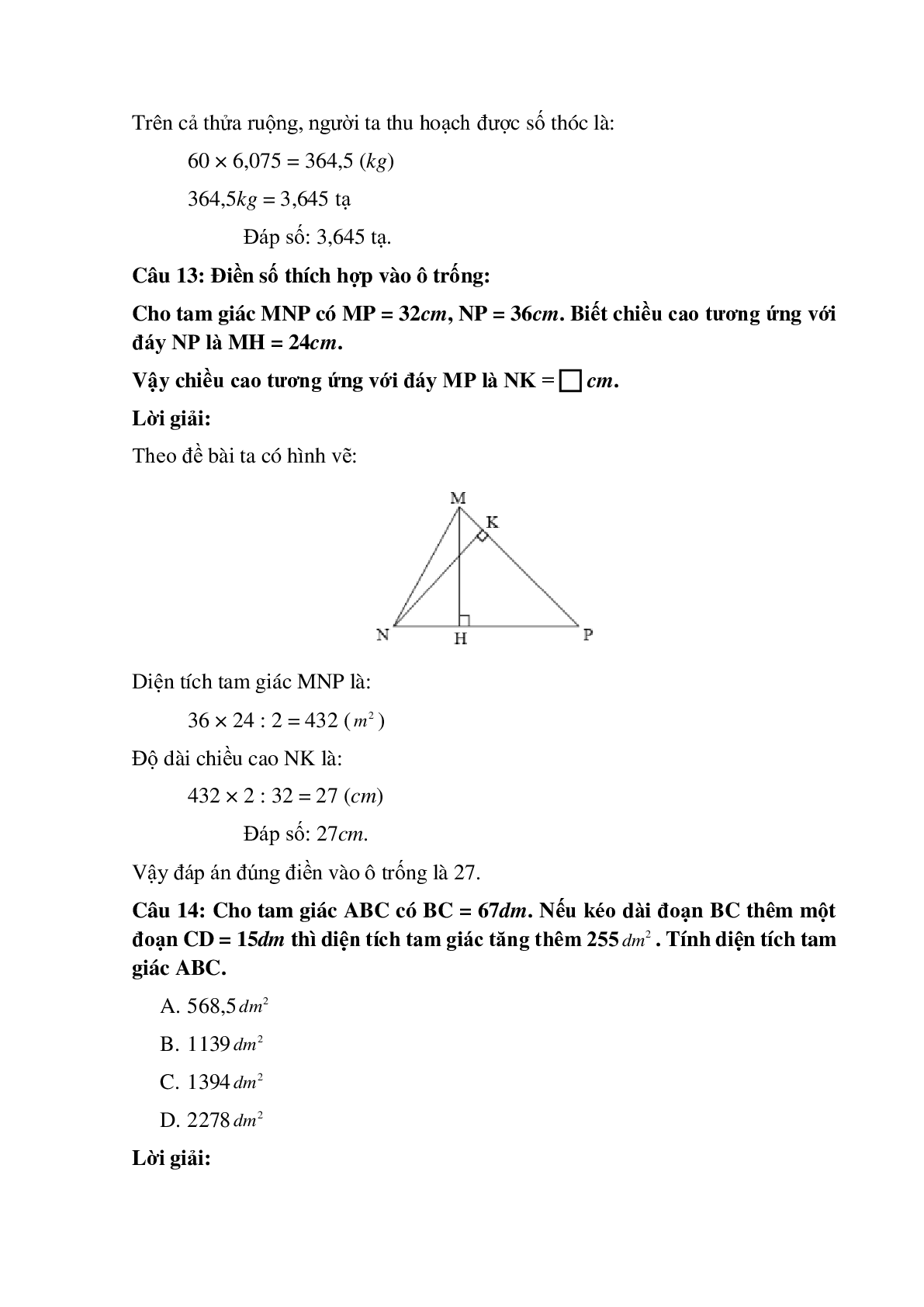 14 câu Trắc nghiệm Hình tam giác. Diện tích hình tam giác có đáp án 2023 – Toán lớp 5 (trang 8)