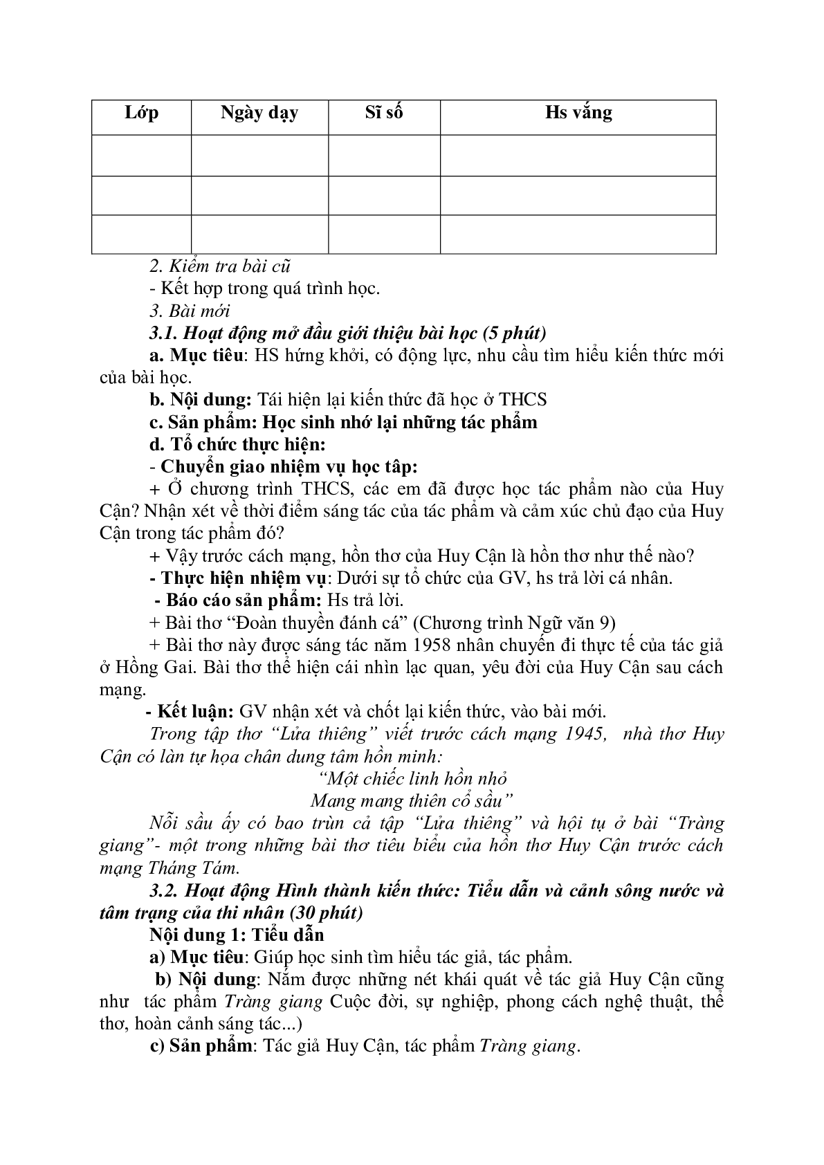 Giáo án Ngữ Văn 11: Tiết 82 Tràng giang tiết 1 mới nhất (trang 2)