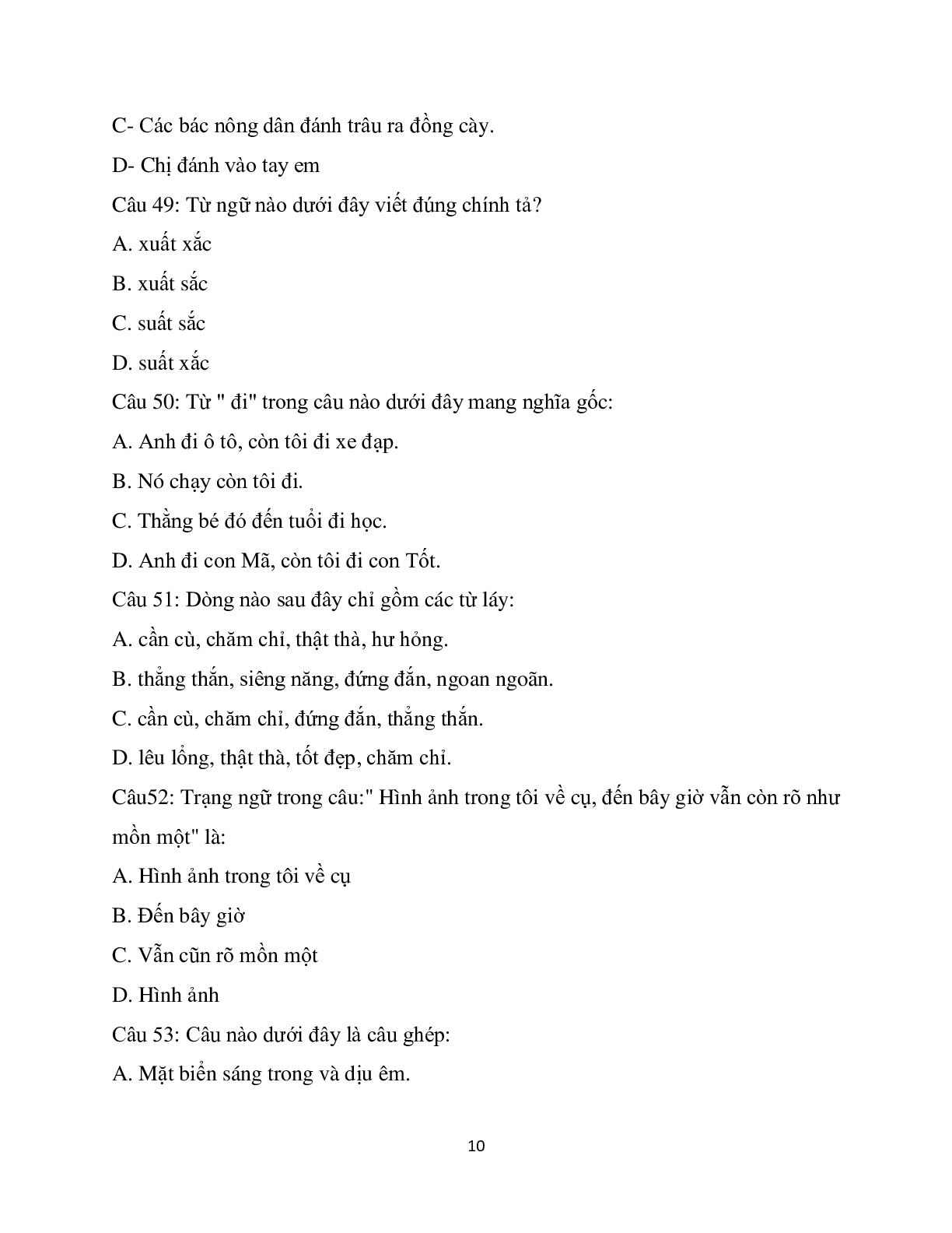 Bộ đề trắc nghiệm ôn tập môn Tiếng Việt lớp 5 có đáp án (trang 10)