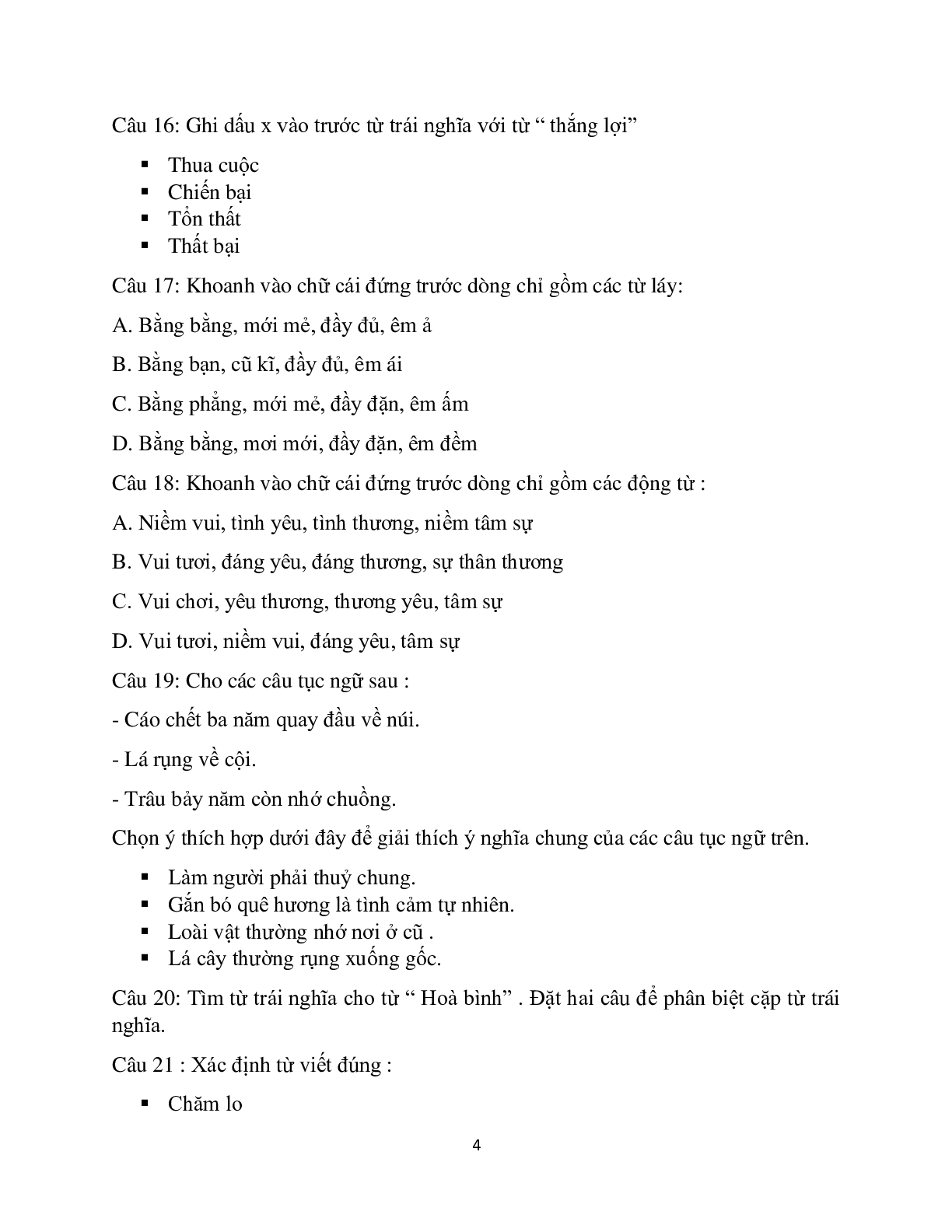 Bộ đề trắc nghiệm ôn tập môn Tiếng Việt lớp 5 có đáp án (trang 4)
