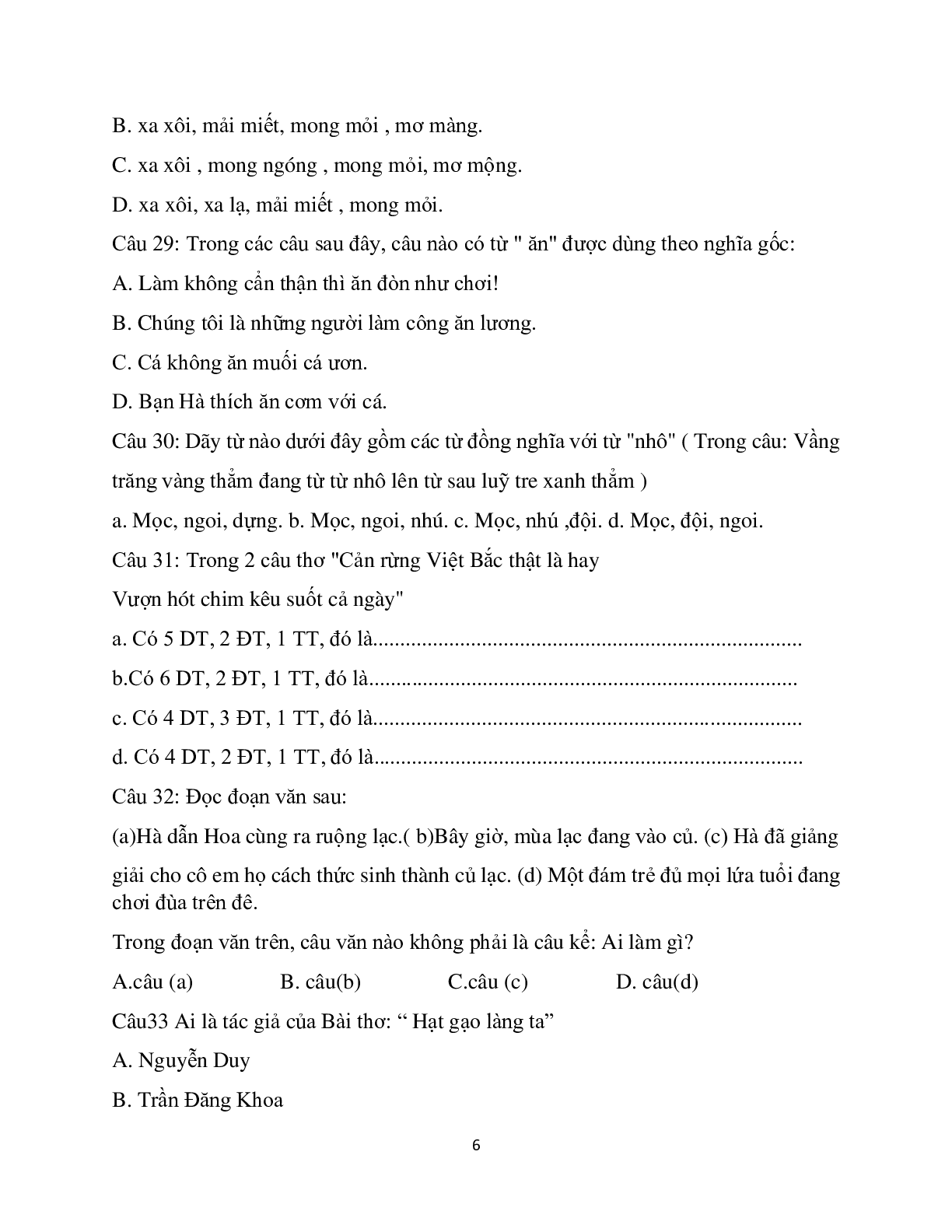 Bộ đề trắc nghiệm ôn tập môn Tiếng Việt lớp 5 có đáp án (trang 6)