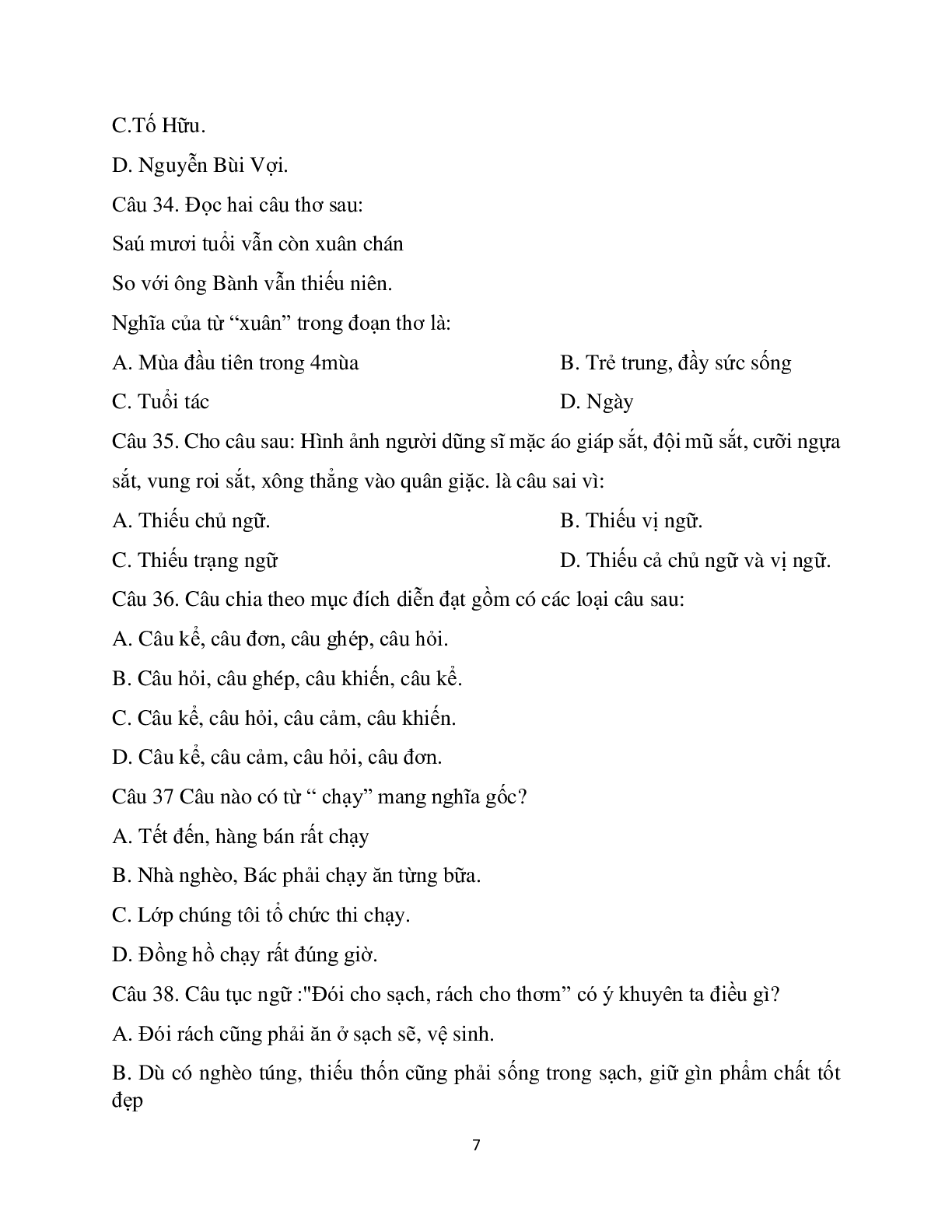 Bộ đề trắc nghiệm ôn tập môn Tiếng Việt lớp 5 có đáp án (trang 7)