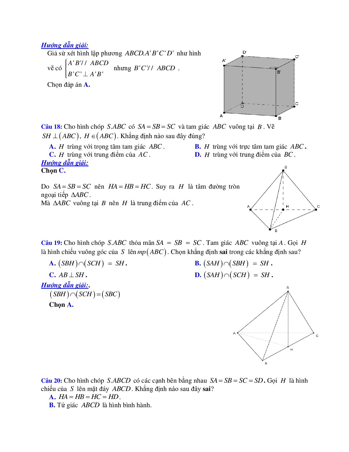 Các bài tập lý thuyết về đường thẳng vuông góc với mặt phẳng có đáp án (trang 5)