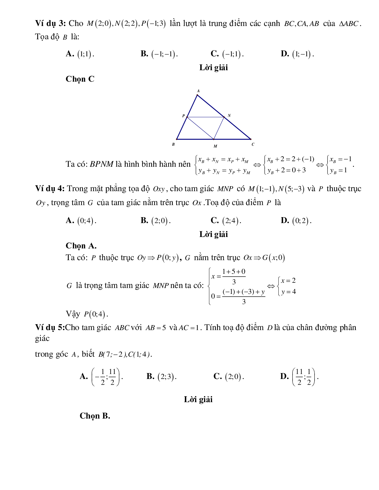 Bài tập Xác định tọa độ trung điểm đoạn thẳng và trọng tâm tam giác chọn lọc (trang 2)