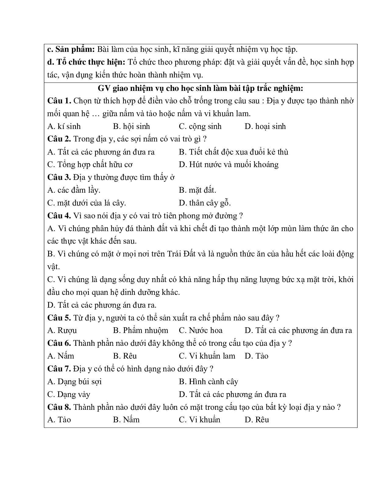 Giáo án Sinh học 6 Bài 52: Địa y mới nhất - CV5555 (trang 4)