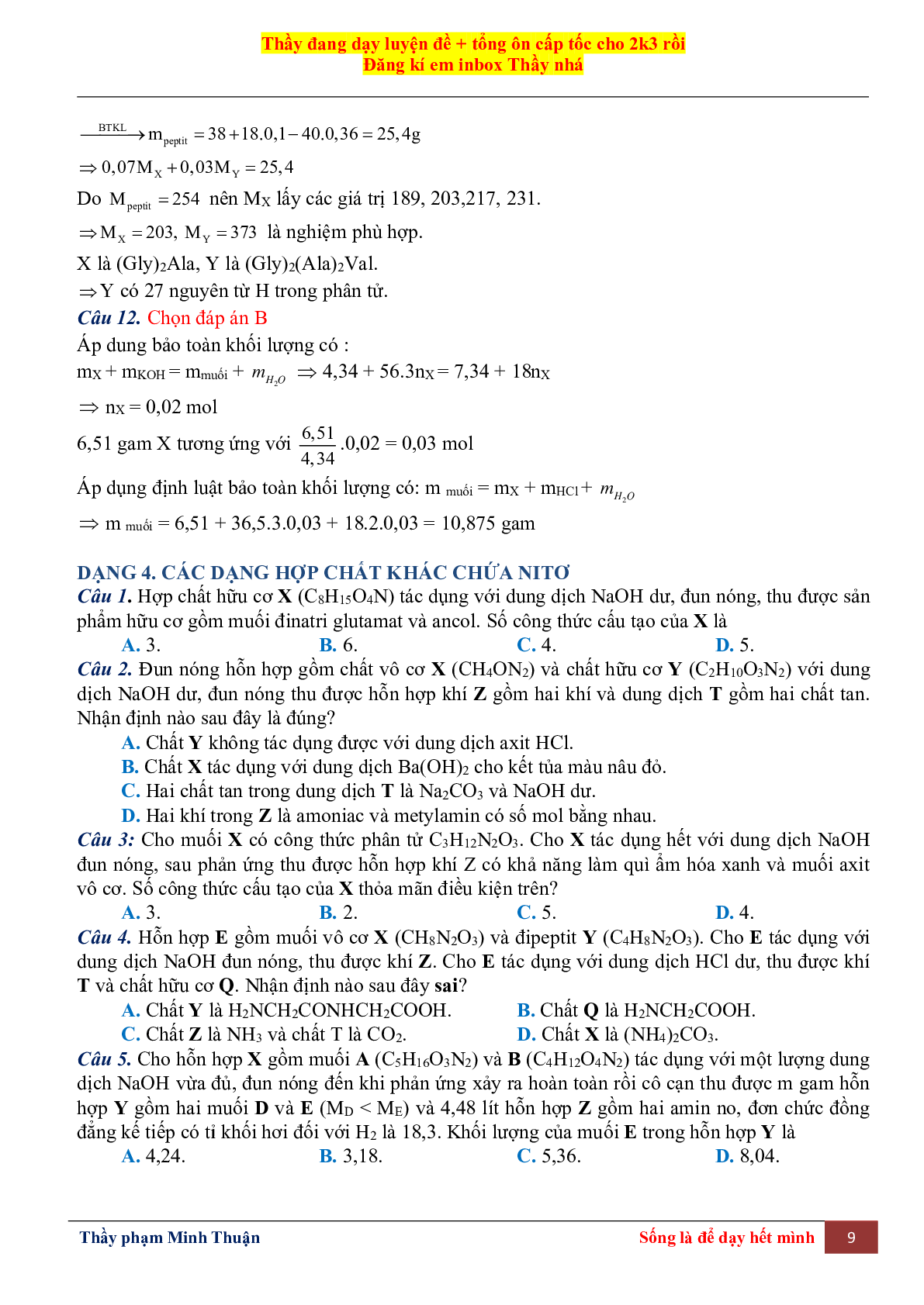 Tổng Hợp Lý Thuyết Chương 3 Môn Hóa Học Lớp 12 (trang 9)