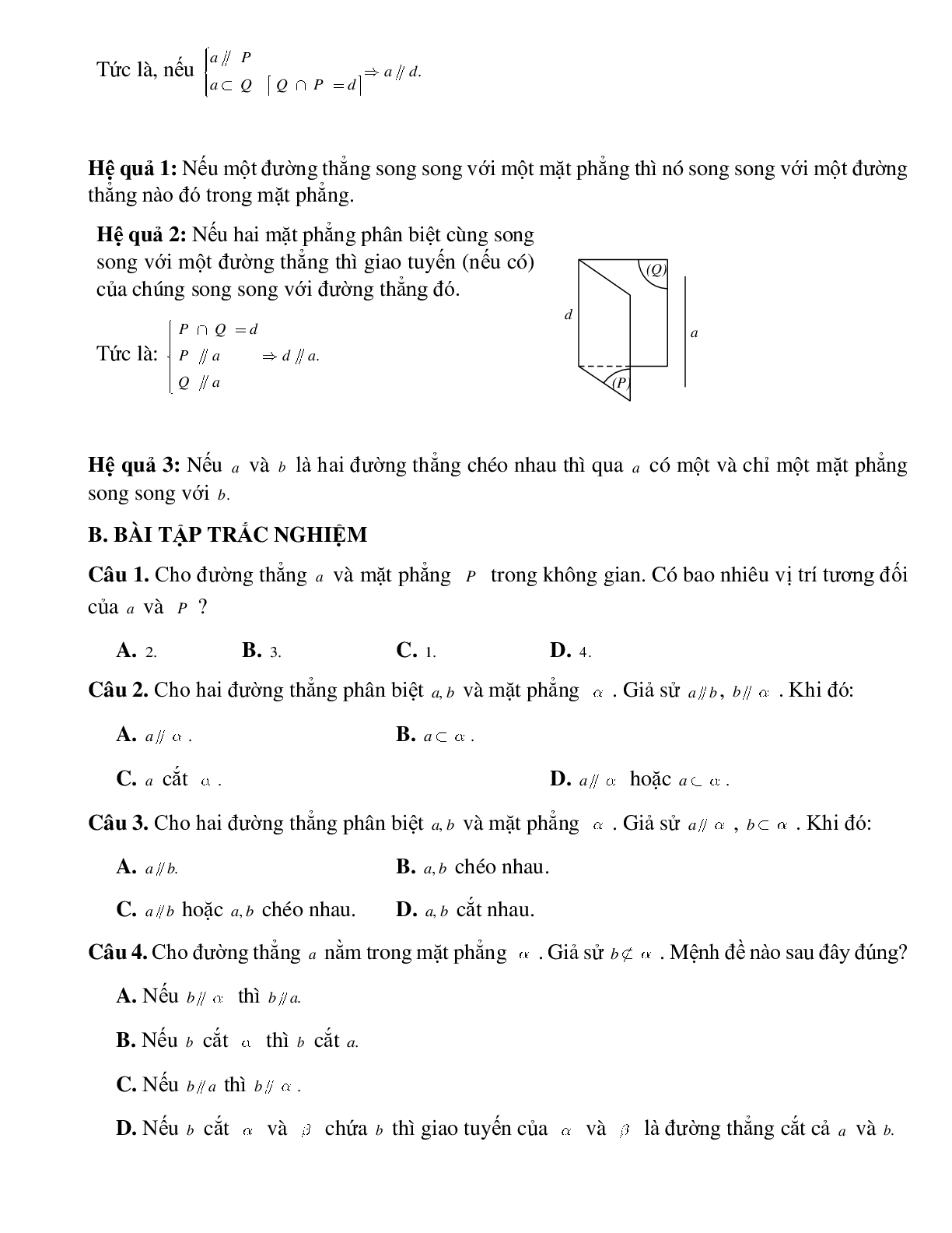Bài tập Toán hình 11 Bài 3 có đáp án: Đường thẳng và mặt phẳng song song (trang 2)