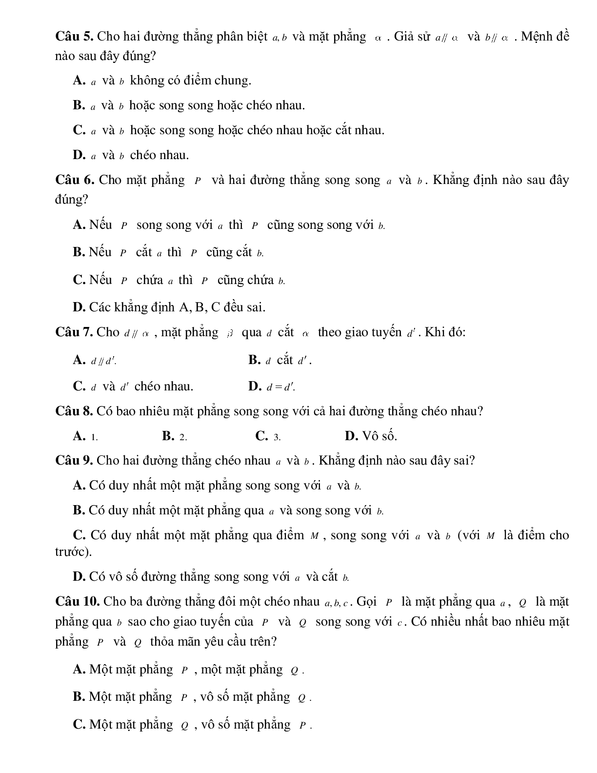 Bài tập Toán hình 11 Bài 3 có đáp án: Đường thẳng và mặt phẳng song song (trang 3)