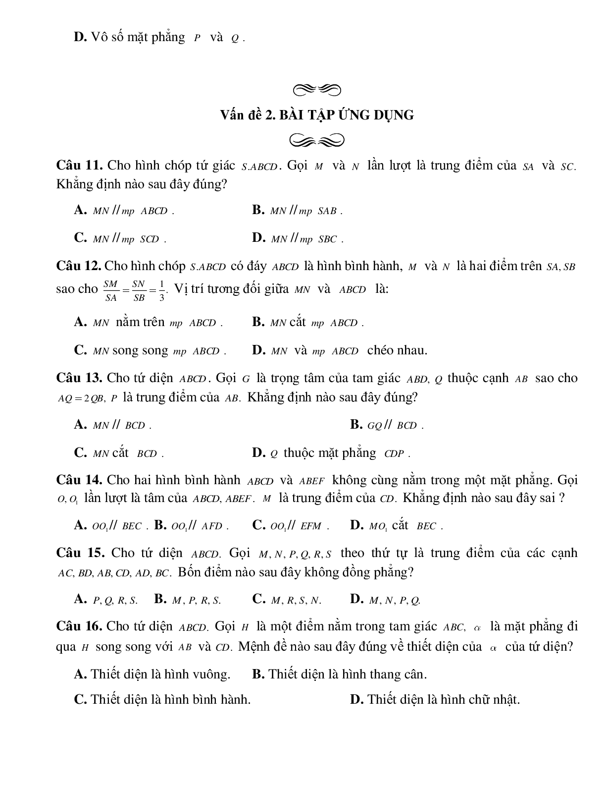 Bài tập Toán hình 11 Bài 3 có đáp án: Đường thẳng và mặt phẳng song song (trang 4)