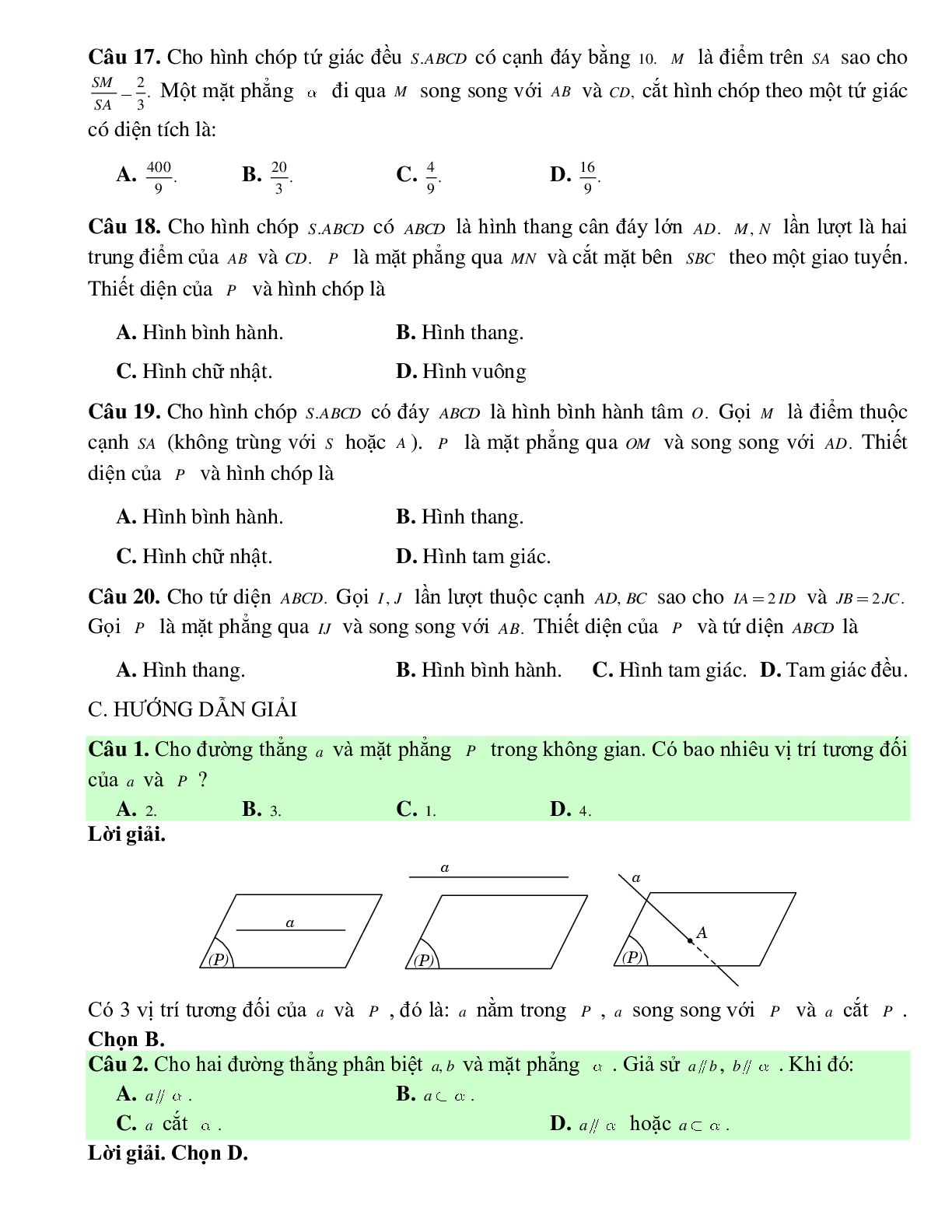 Bài tập Toán hình 11 Bài 3 có đáp án: Đường thẳng và mặt phẳng song song (trang 5)