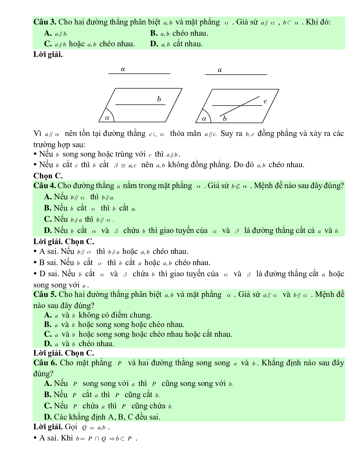 Bài tập Toán hình 11 Bài 3 có đáp án: Đường thẳng và mặt phẳng song song (trang 6)