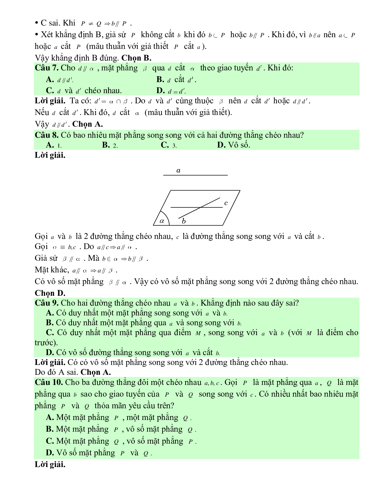 Bài tập Toán hình 11 Bài 3 có đáp án: Đường thẳng và mặt phẳng song song (trang 7)