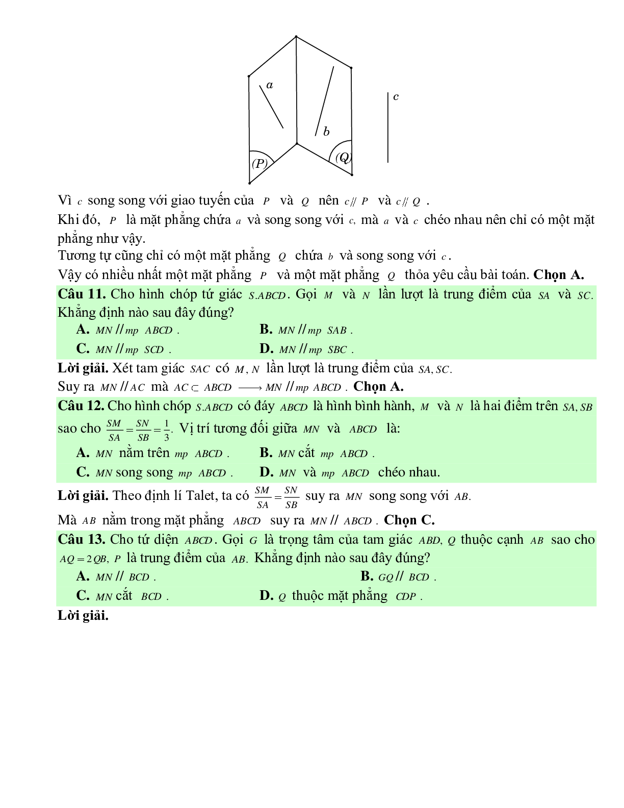 Bài tập Toán hình 11 Bài 3 có đáp án: Đường thẳng và mặt phẳng song song (trang 8)