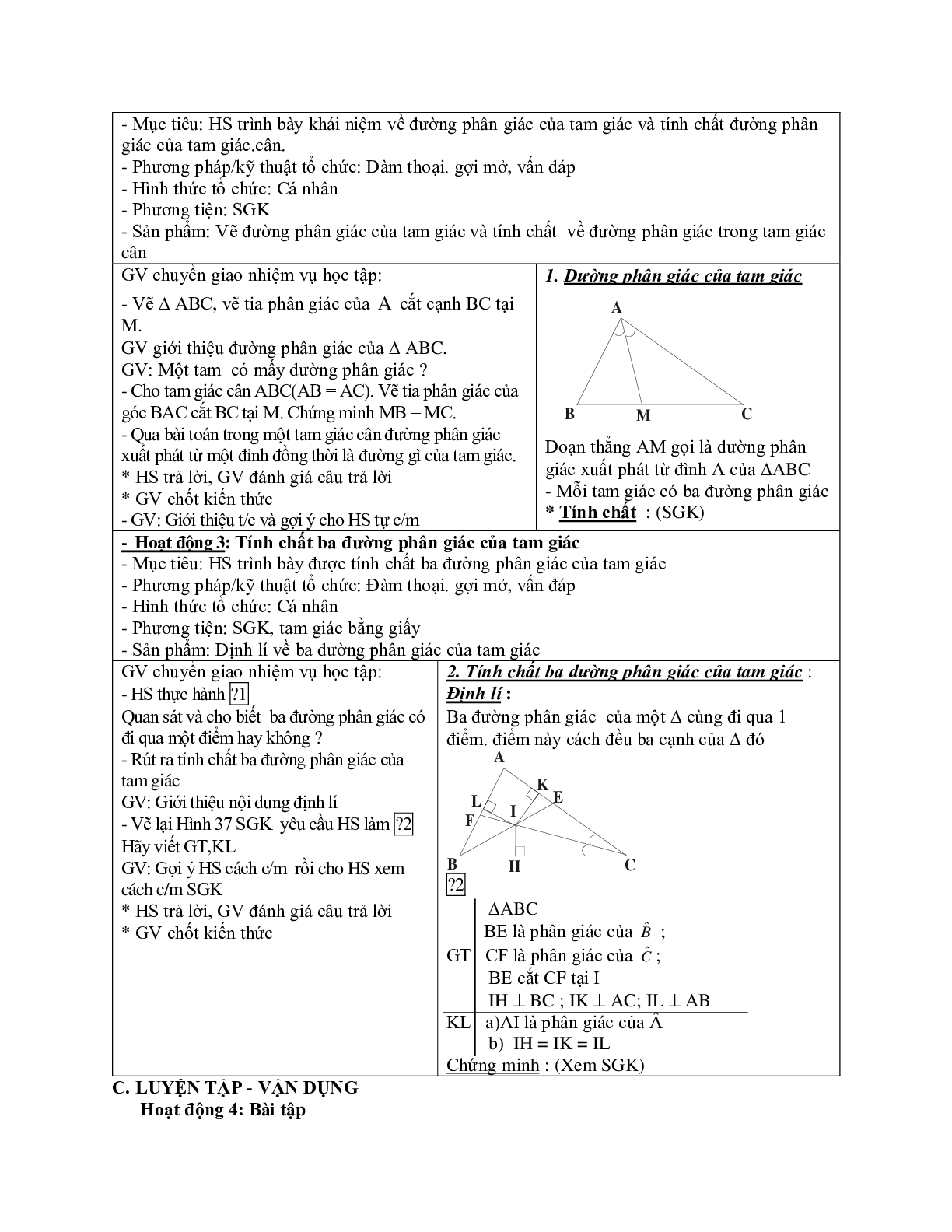 Giáo án Toán học 7 bài 6: Tính chất ba đường phân giác của tam giác mới nhất (trang 2)