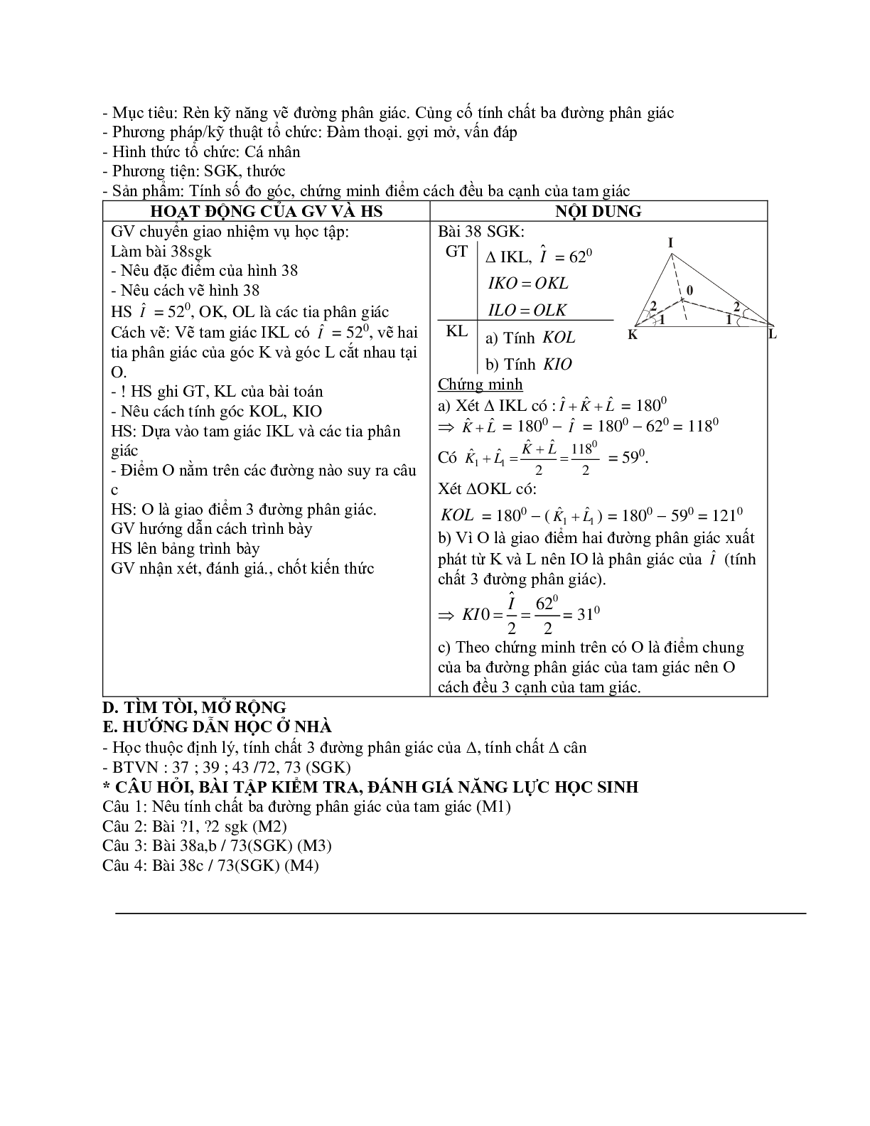 Giáo án Toán học 7 bài 6: Tính chất ba đường phân giác của tam giác mới nhất (trang 3)